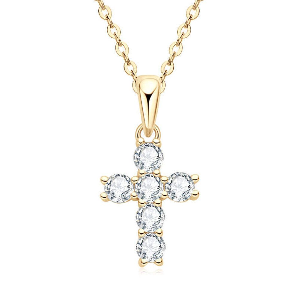 ROUGEMONT Kreuzkette Funkelnde Kreuzkette Damen Moissanit Halskette 925 Silber 18K Gold, Hypoallergen