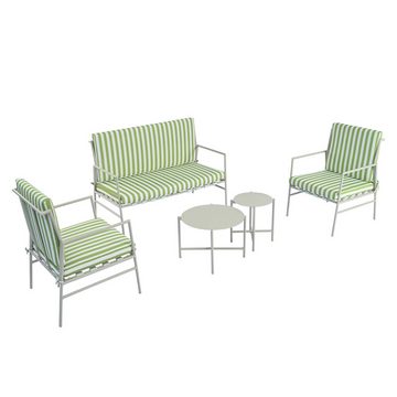 HAUSS SPLOE Gartenlounge-Set vier Sitze mit Riemen zwei runde Couchtische Kissen, beige+grün