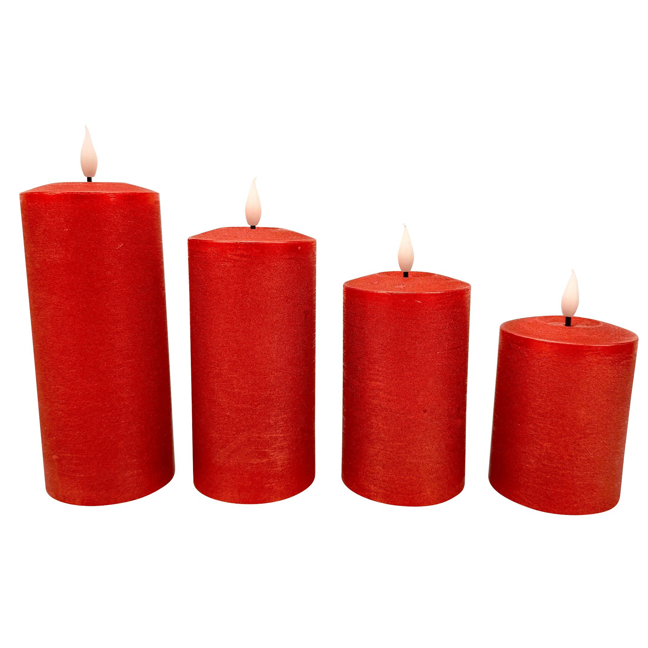 Online-Fuchs LED-Kerze - 4 metallic LED-Kerzen mit Touch-Funktion und 6-Stunden Timer, Set (Silberblau, Champagner, Rot, Weiß & Berry, realistische Kerzenflamme), aus Echtwachs gefertigt - 546