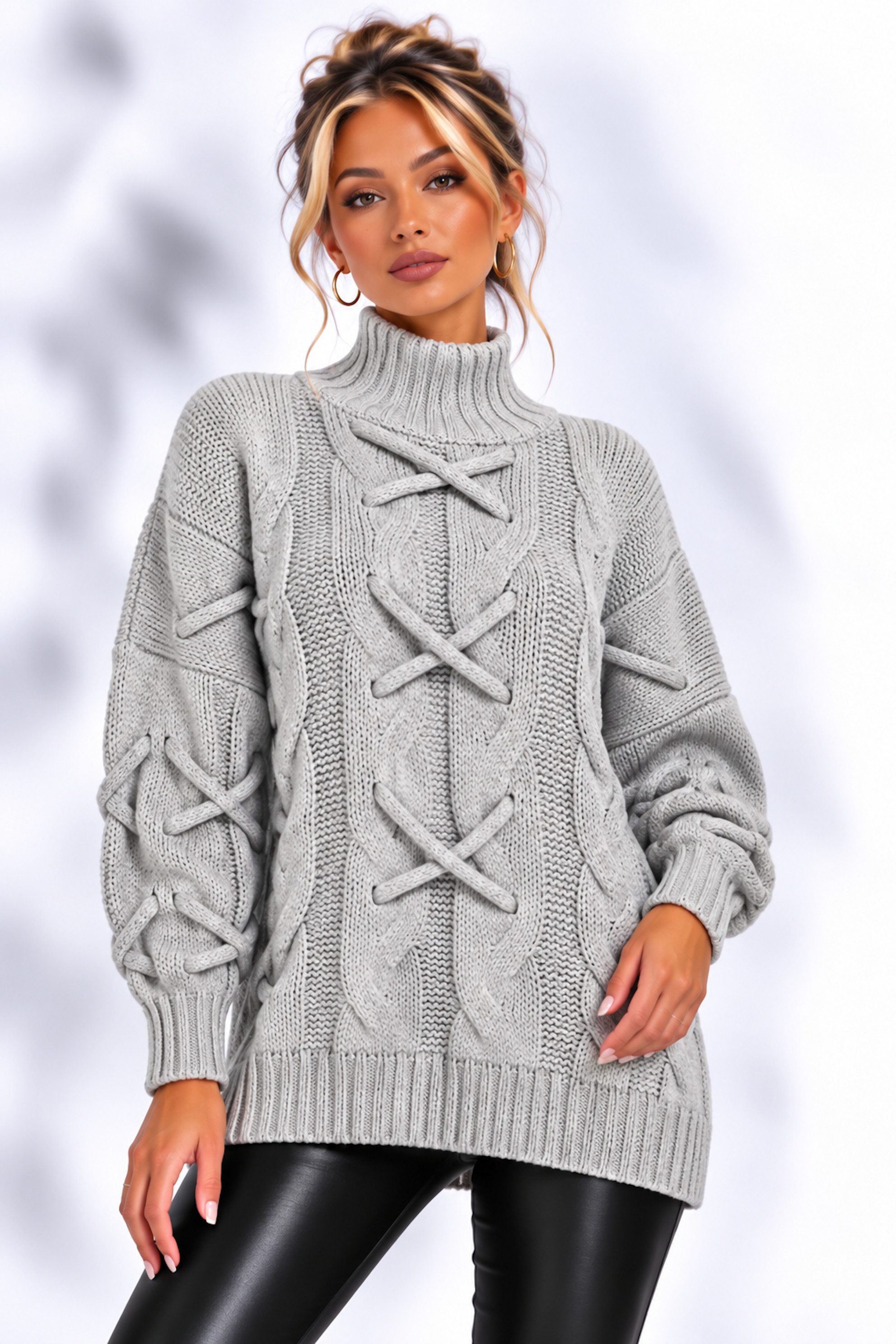 Worldclassca Longpullover WORLDCLASSCA Strickpulllover mit Zopf Muster Stehkragen Fashion Pulli Neue Kollektion - Stilvolle und gemütliche Strickmode für Damen