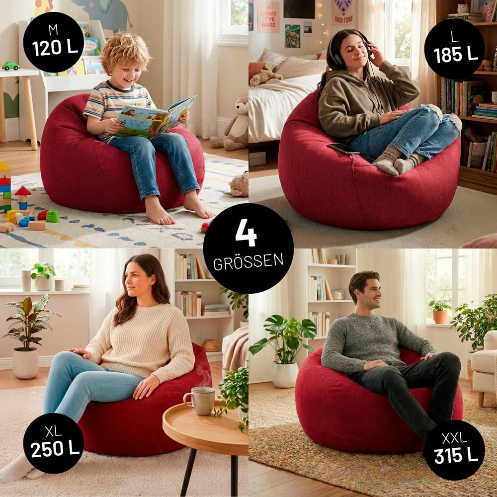 Lumaland Sitzsack LUMALAND Comfort Line Sitzsack L, 185 L - bequemer Indoor Sofa Sessel, Pouf separat erhältlich - Bean Bag mit Füllung - XXL Lounge Sitzkissen – Bild 4 von 5