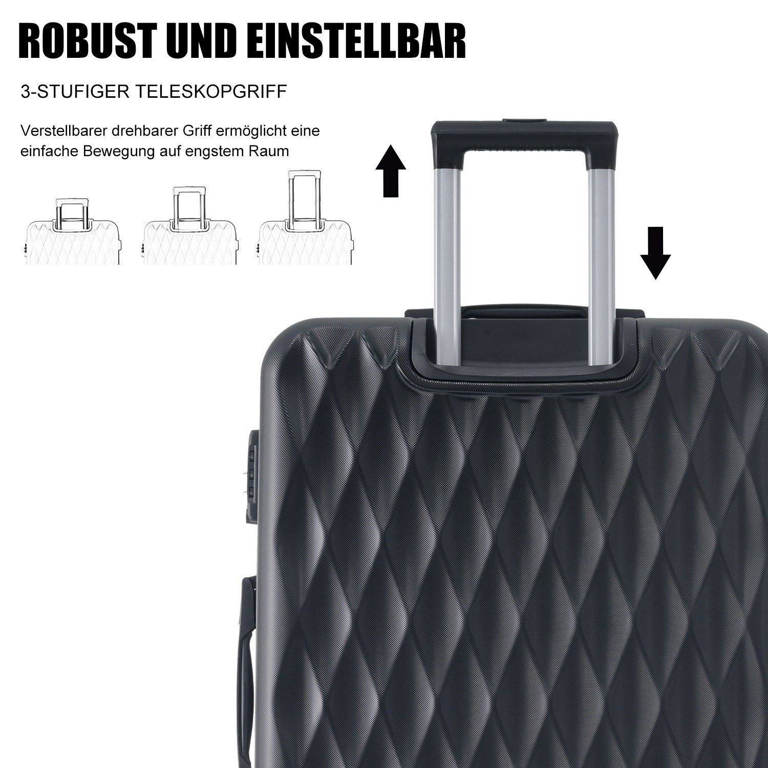 OKWISH Trolleyset Hartschalentrolley, 4 Rollen, (S-M-L-XL-Set, 4 tlg., Gepäck mit Kosmetiktasche, Hartschalen-Koffer, Rollkoffer), Mit Zahlenschloss und Universalrad, Teleskopstiel
