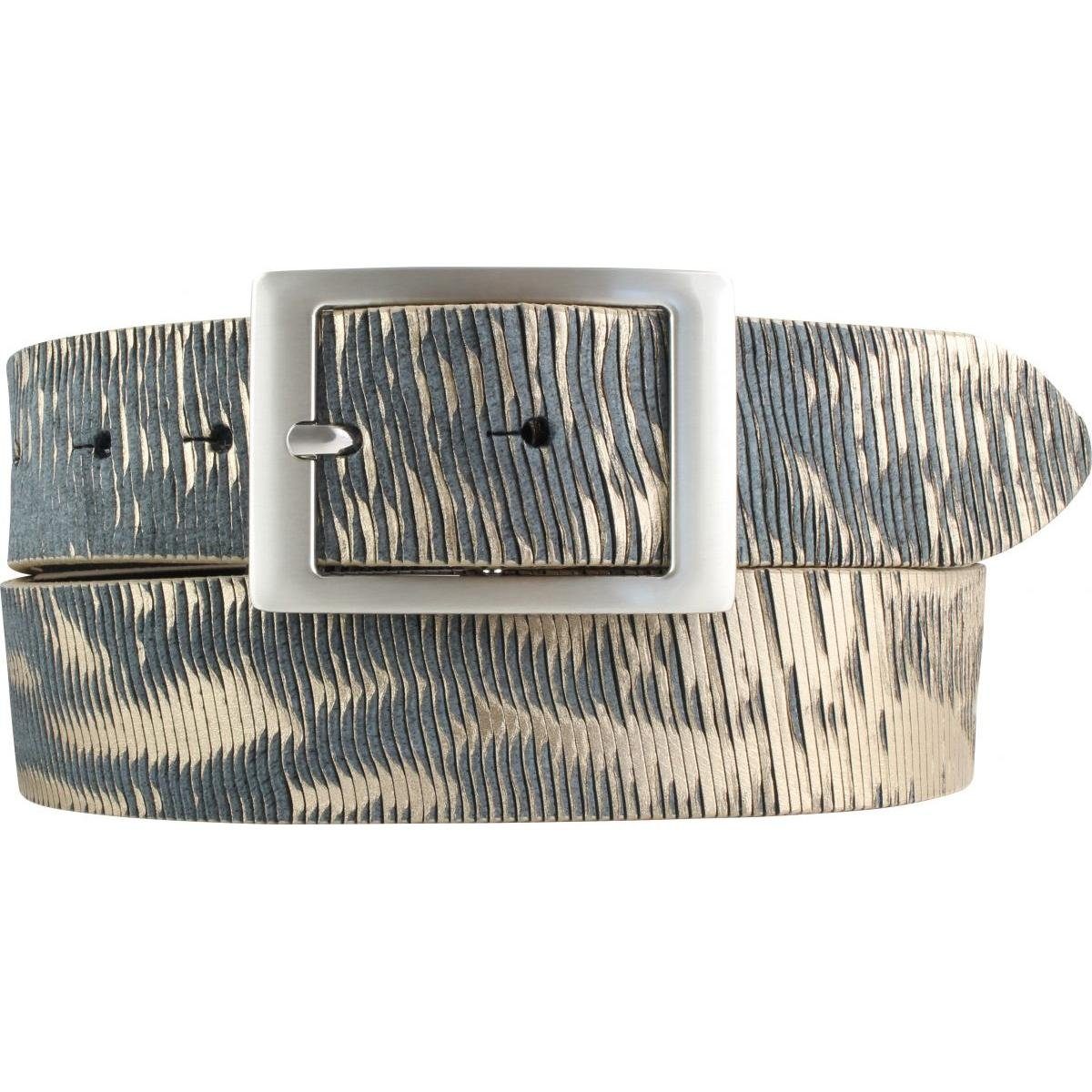 BELTINGER Ledergürtel Herren-Gürtel aus Vollrindleder Metall-Optik mit Doppel-Schließe 4 cm (1-St)
