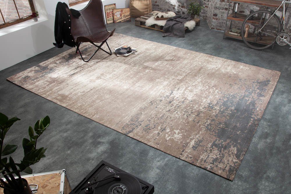 Teppich MODERN ART XXL 350x240cm grau / beige, riess-ambiente, rechteckig, Höhe: 10 mm, Vintage · Baumwoll-Mischung · verwaschen · Wohnzimmer