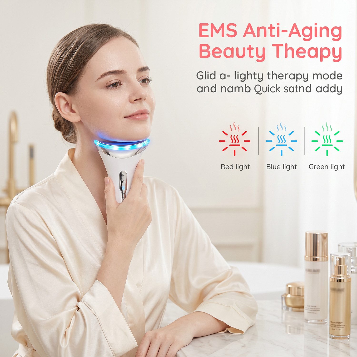 AKKEE Gesichtsmassagegerät EMS Anti Falten Gesichtsgerät massage lifting mit 3 light Modi 45℃, Beautygeschenk, Anti Aging, EMS, Vibration, Rotlichttherapie – Bild 2 von 5