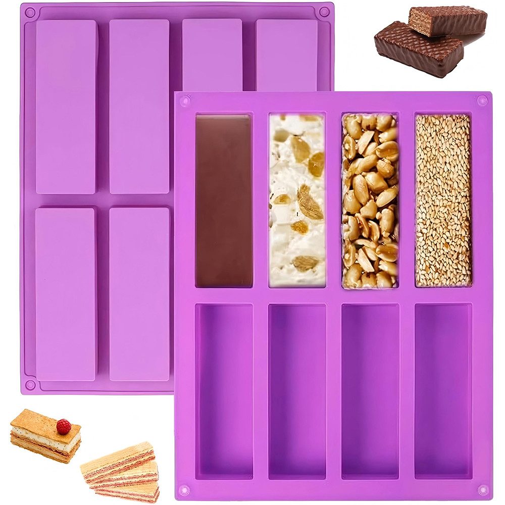 TUWENA Silikonform 2 Stück Müsliriegel Backform,Antihaftbeschichtung SilikonformenBacken, 8 Mulde Lebensmittel Knusprige Form von Schokoriegeln Muffins Brownies