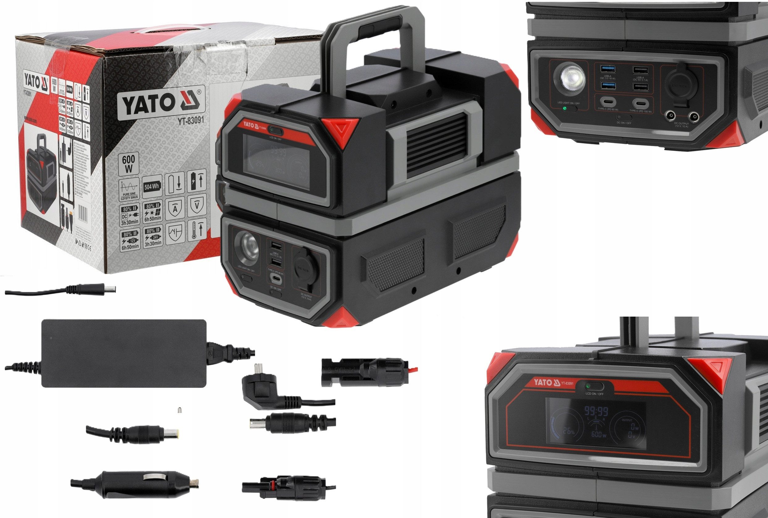 Yato Station d’alimentation / stockage d’énergie 600 W, 504Wh, 230 V, USB-C Powerstation Powerstation