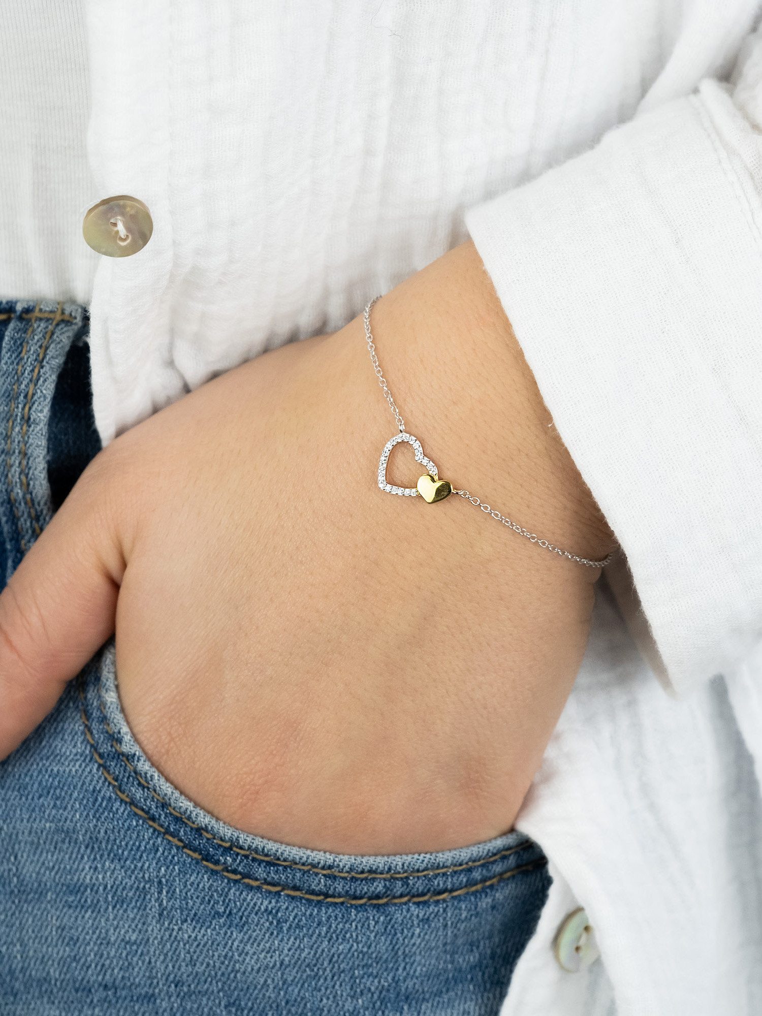 Engelsrufer Armband Herzen Bicolor, Made in Germany - mit Zirkonia (synth) günstig online kaufen