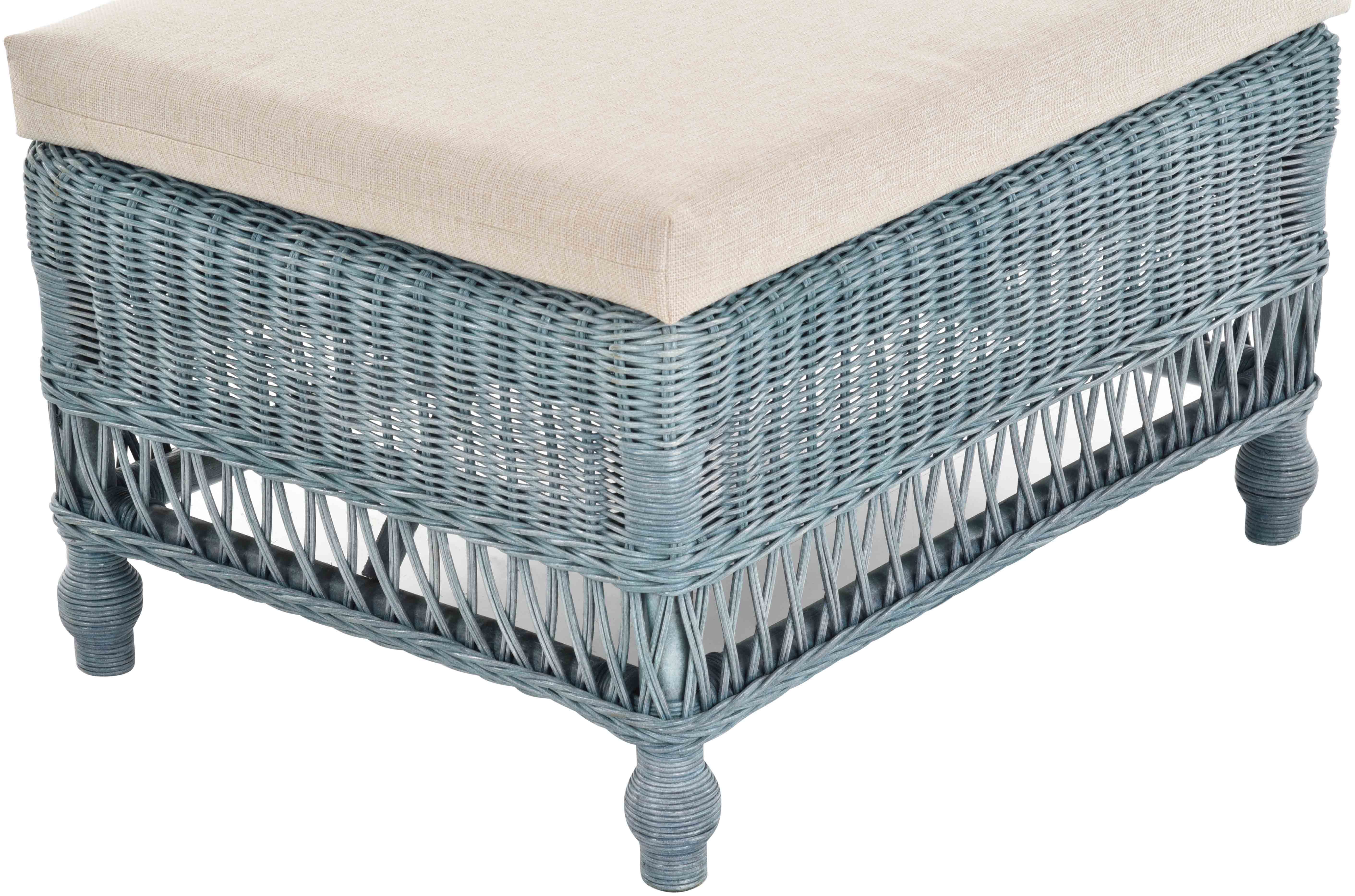 Rattan Sitzhocker Home Blau Rechteckig Fußhocker aus Schemel Rattanhocker Groß, Sitzhocker Krines Hocker Beistell-Hocker