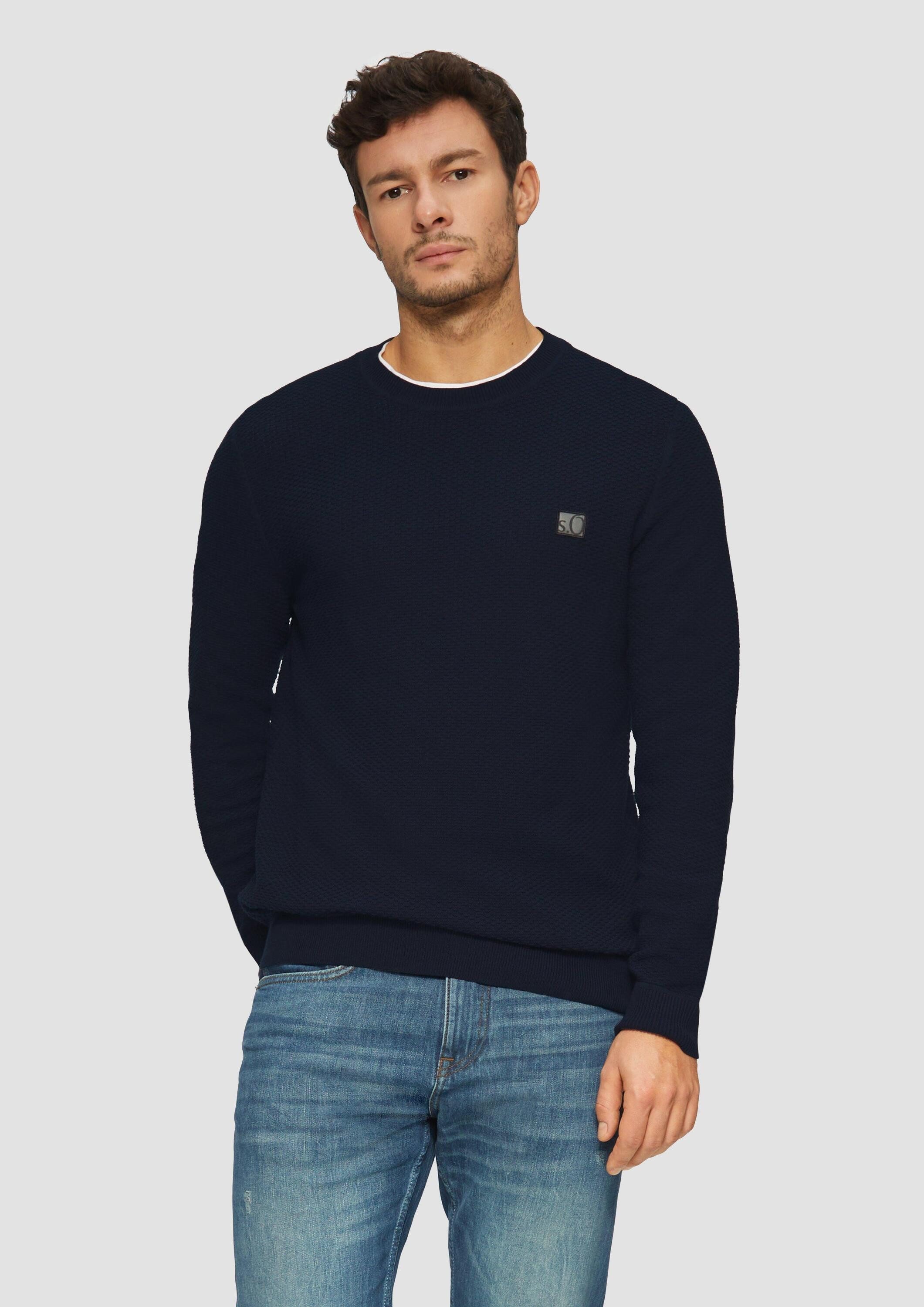 s.Oliver Longpullover Strickpullover Strukturierter Strickpullover mit Logo-Patch