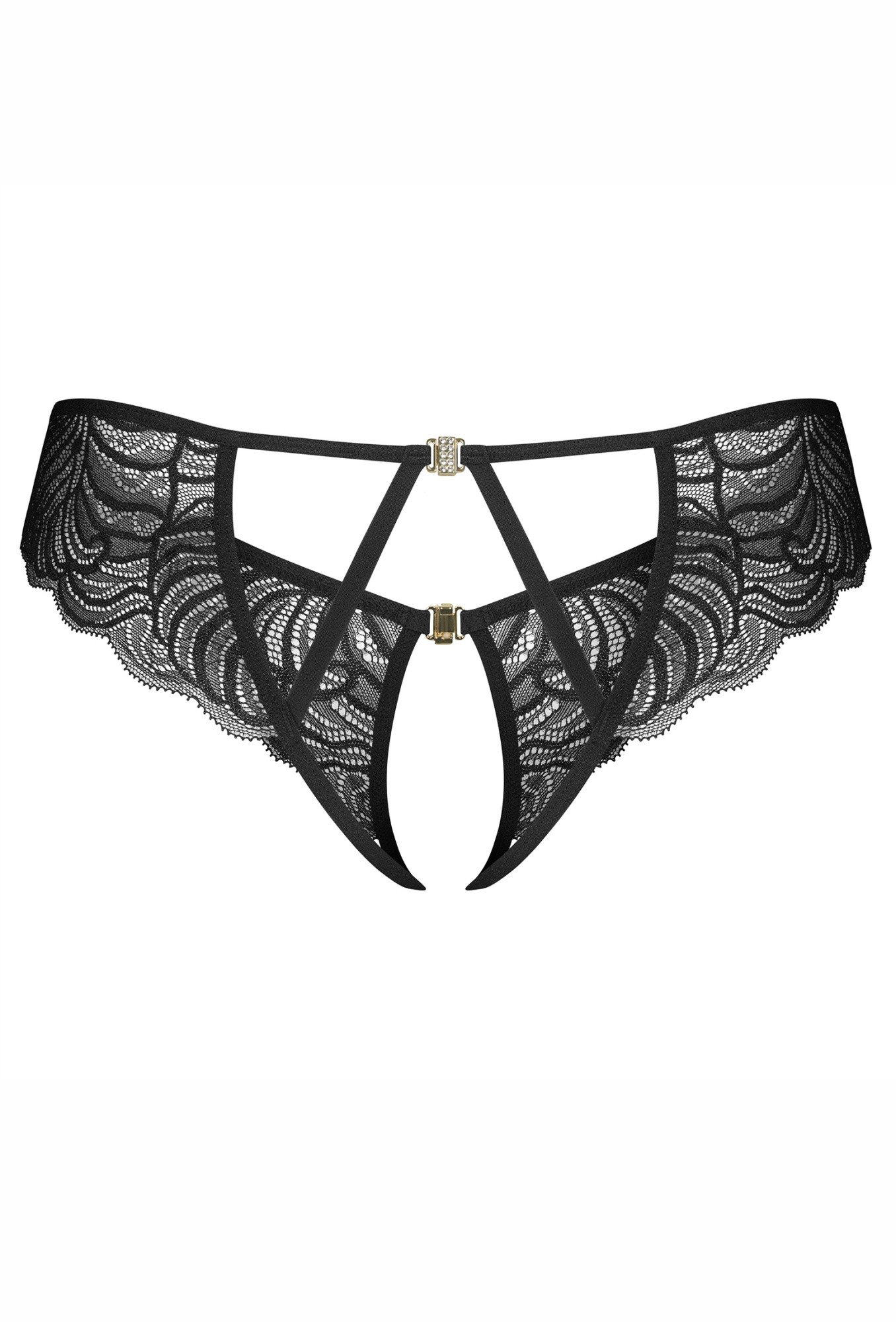 Obsessive String Divienne offener String aus Spitze - schwarz (1-St) Spitze betont die Hüften, dekorative goldfarbene Details