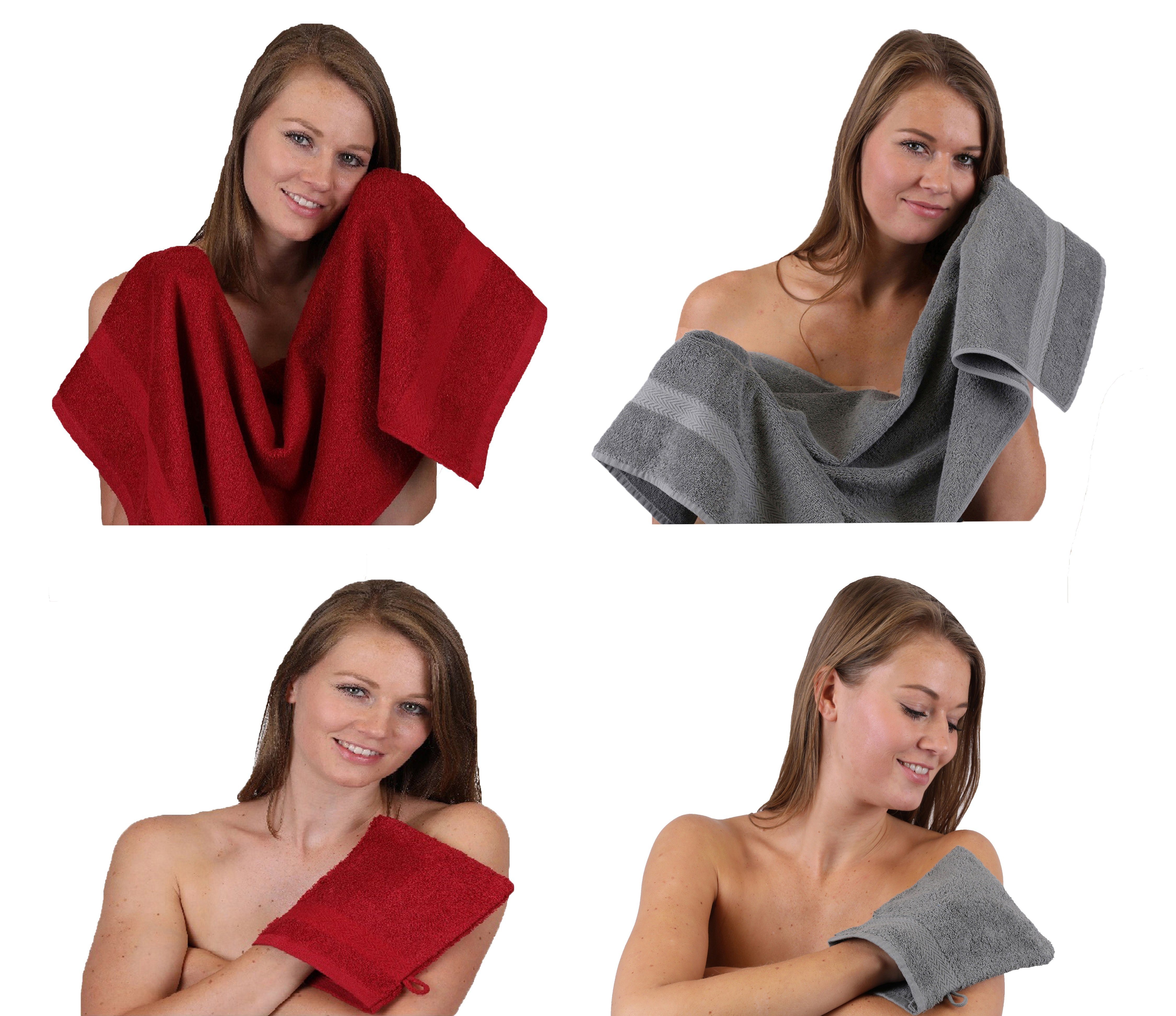 Handtücher - dunkelrot Baumwolle 2 2 TLG. 100% Pack Set Waschhandschuhe, 4 grau Baumwolle Betz Set Handtuch Handtuch Happy 100% anthrazit