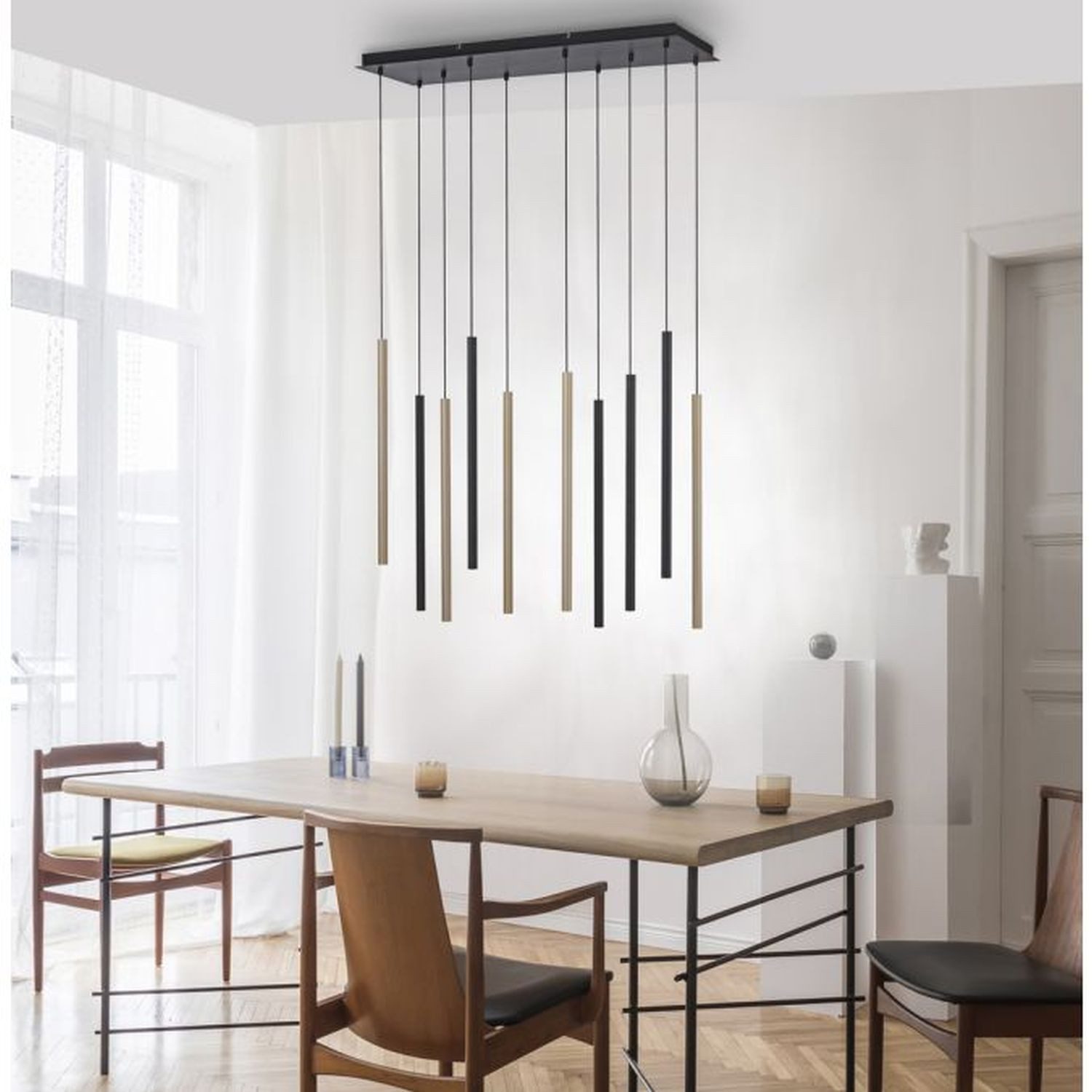 Licht-Erlebnisse Pendelleuchte PORIFE, LED fest integriert, Warmweiß, LED Metall H: max. 120 cm in Schwarz Messing länglich warmweiß 3000 K