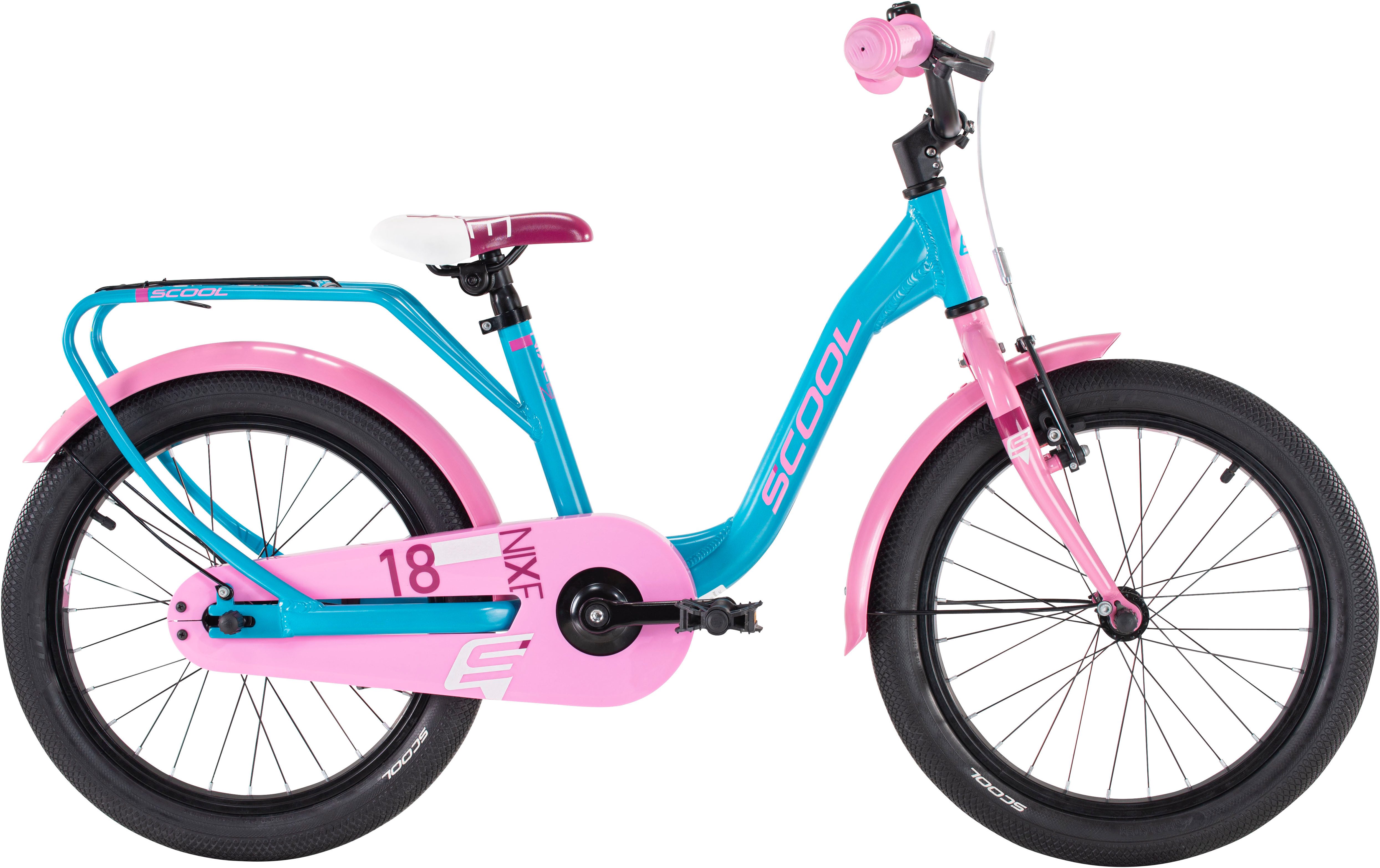 S’COOL Kinderfahrrad S'COOL niXe 18-1S - Ocean/Pink, 1 Gang, ohne Schaltung, Stützräder montierbar