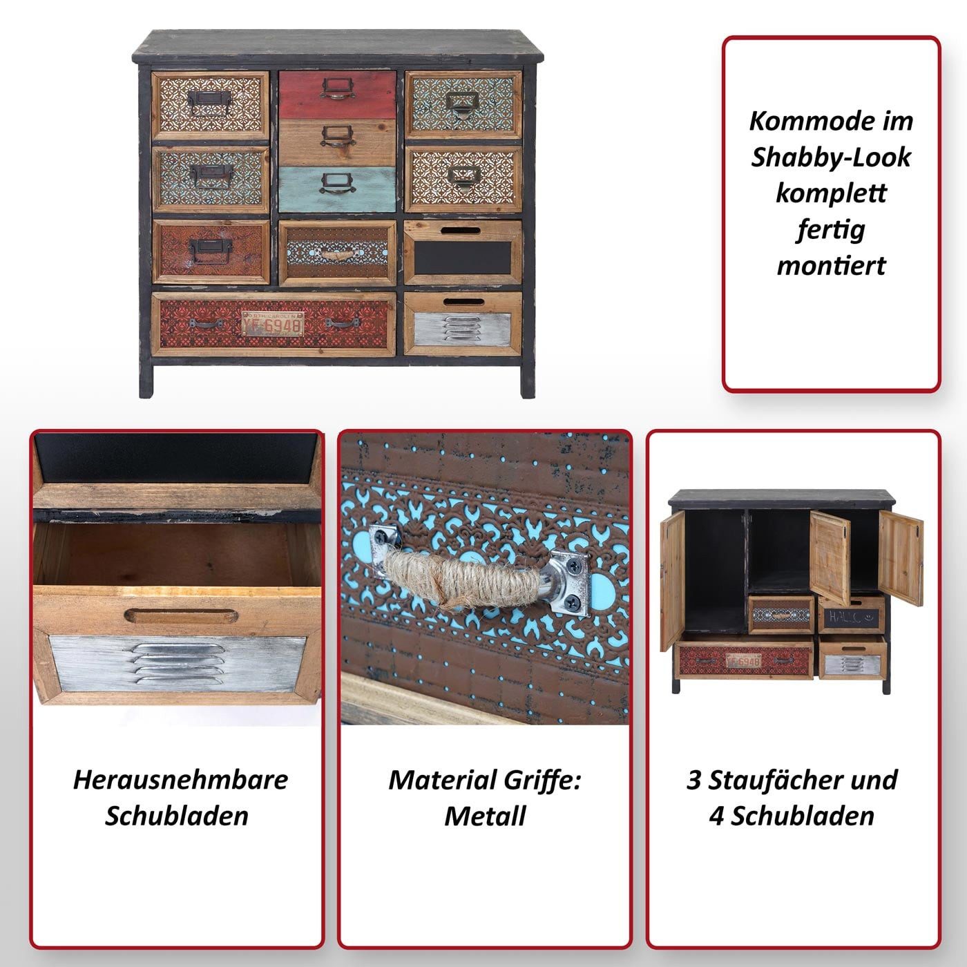 MCW Apothekerschrank MCW-A43-90 Herausnehmbare Schubladen, 3 Staufächer