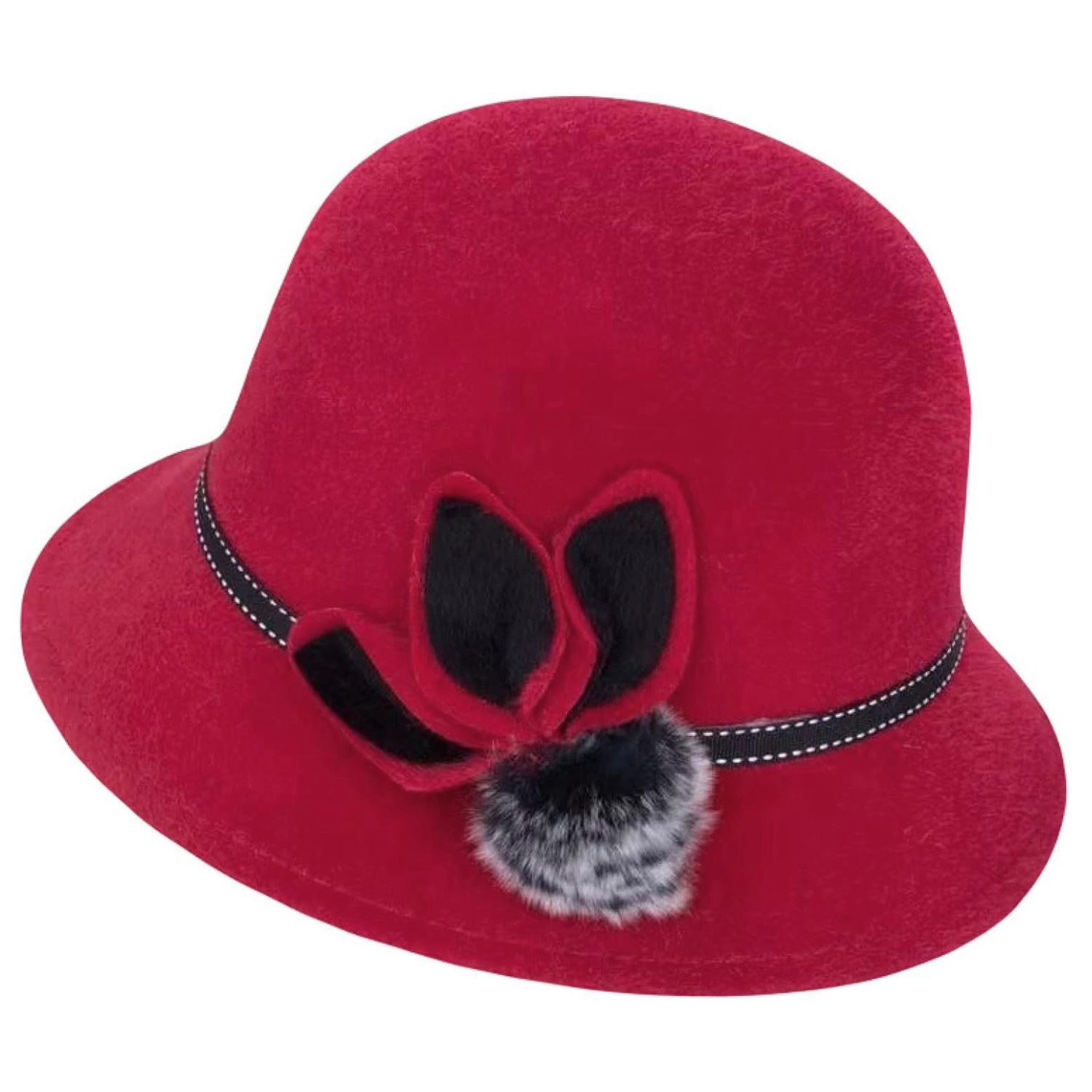 MAGICSHE Filzhut Wollfilz Fedora Hut Vintage elegante Damen Fischerhüte rot