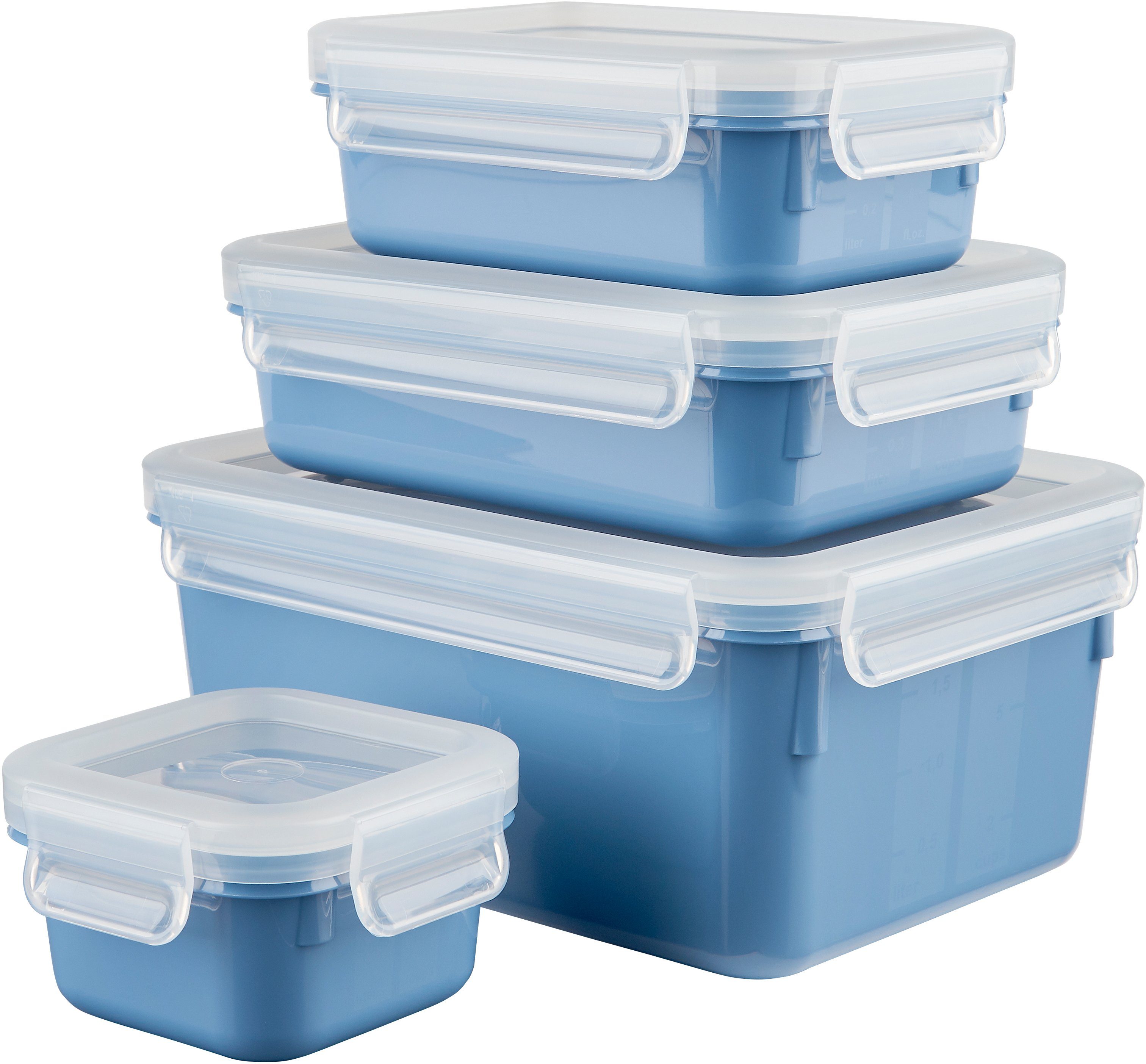 Emsa Frischhaltedose 0,2/0,55/0,8/2,2L, hygienisch, Edition, auslaufsicher, & Color 4-tlg), blau (Set, innovativ Kunststoff, Kunststoff, Close Clip