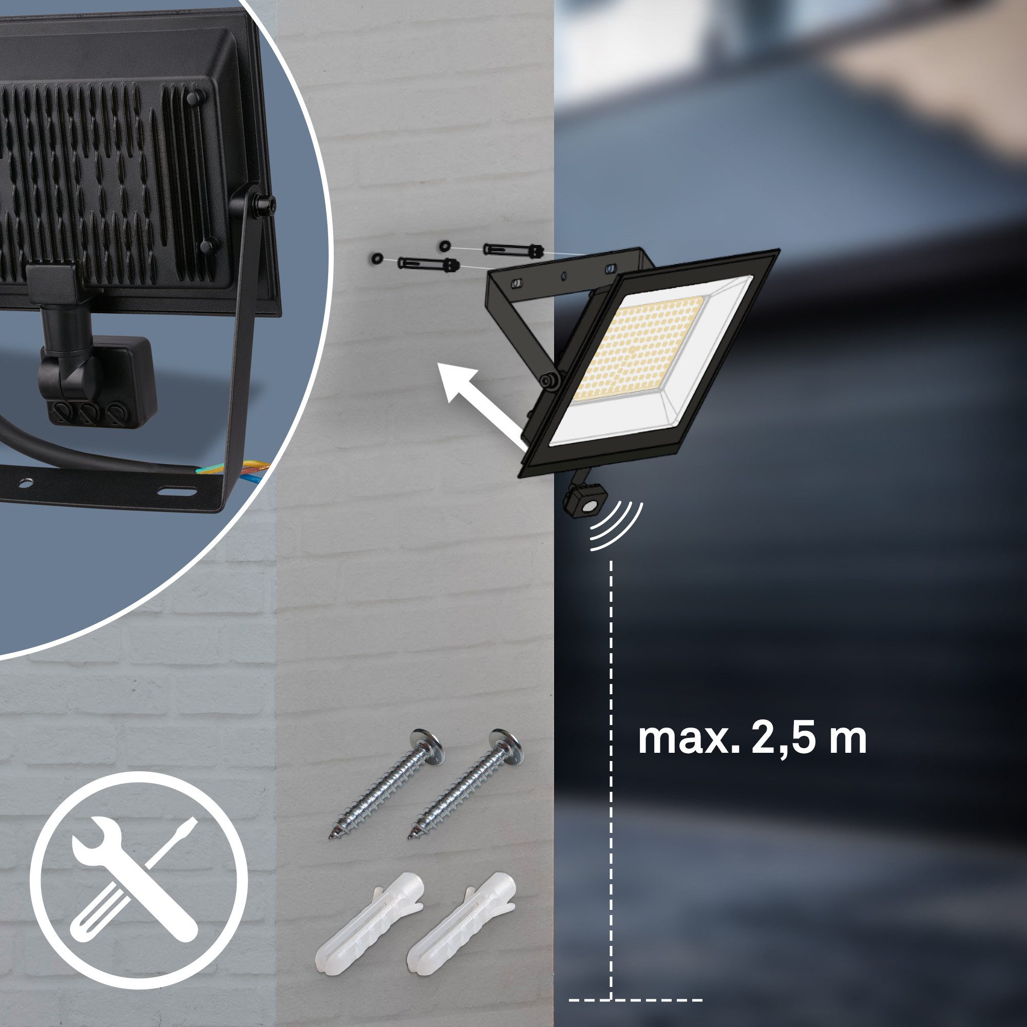 Briloner Leuchten Flutlichtstrahler LED Wandleuchte Außen Bewegungsmelder Wandstrahler Garten Eingang, mit Bewegungsmelder, LED fest integriert, 4000K - Neutralweiß, Garage, Garten, Auffahrt, Hauseingang