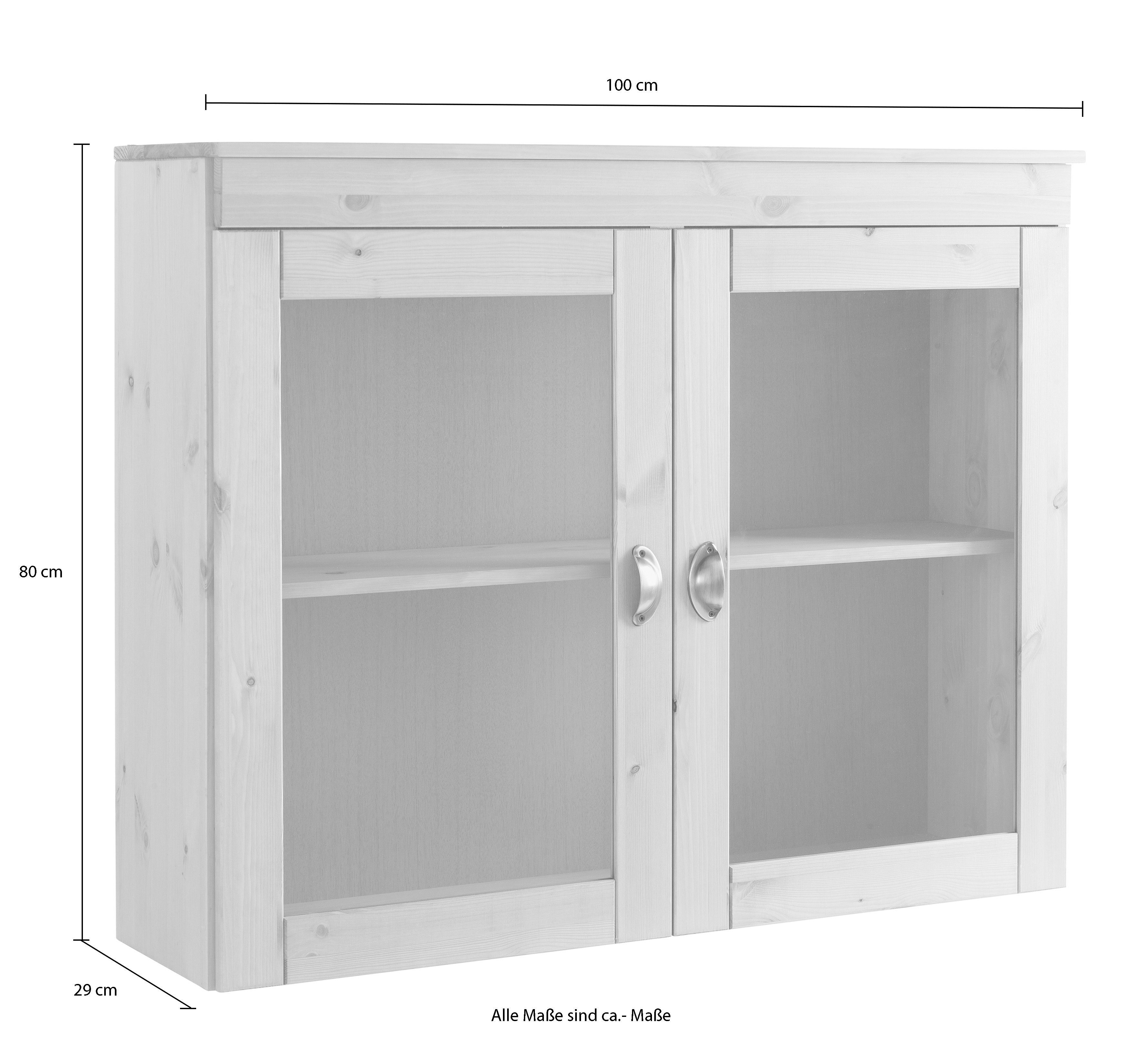 | mit breit, cm 100 2 affaire Glastüren, aus Oslo Metallgriffe Glashängeschrank Kiefer, cremefarben/honigfarben massiver Cremefarben Home