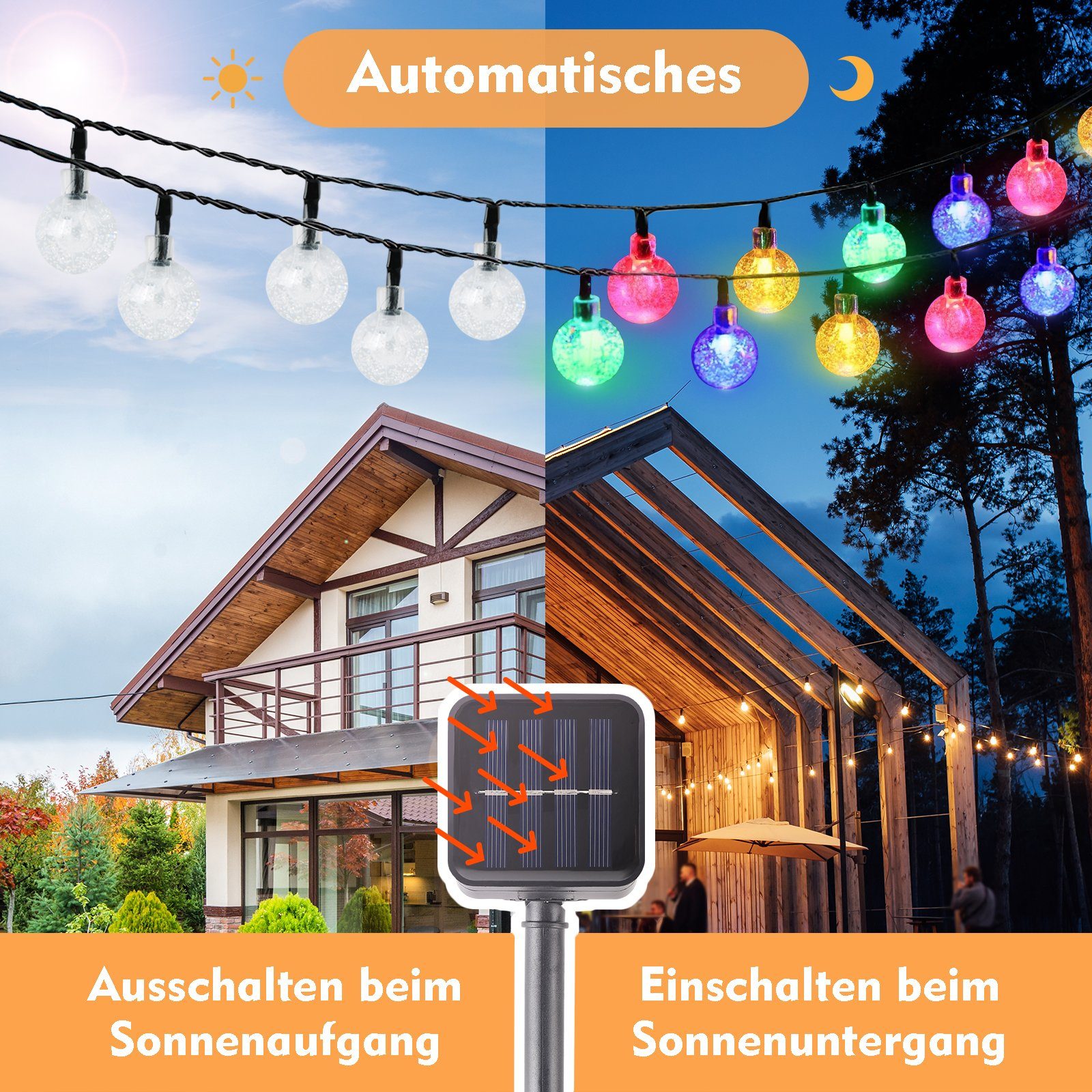 Salcar LED Solarleuchte LED Solarleuchten Garten Kugel Lichterkette Außen Solar Gartenleuchte, Warmweiß, Bunt, Bunt, 5M 10LED Lichterkette – Bild 5 von 5