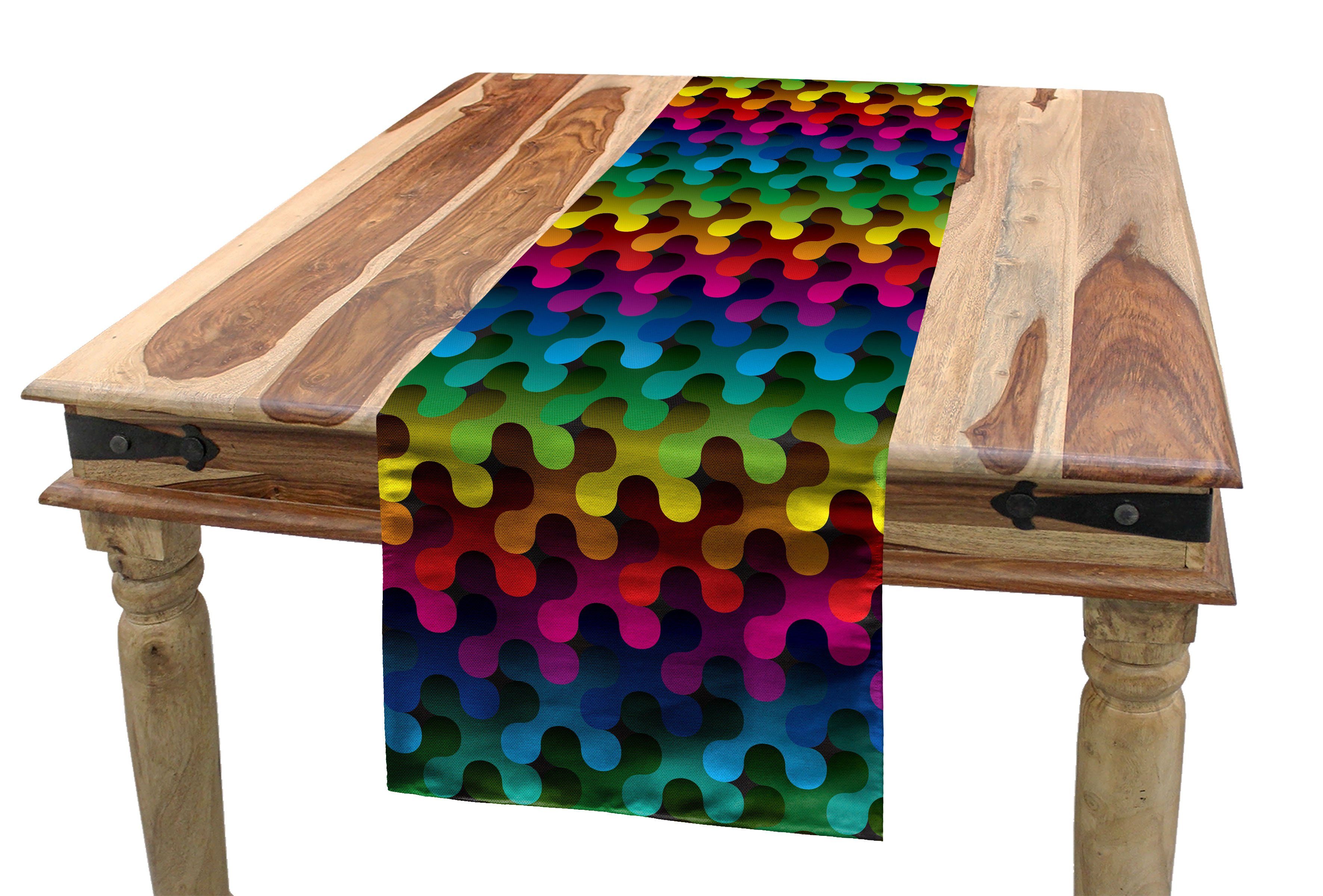 Puzzle-Art Tischläufer Küche Tischläufer, Geometrisch Rechteckiger Digitale Esszimmer Abakuhaus Dekorativer