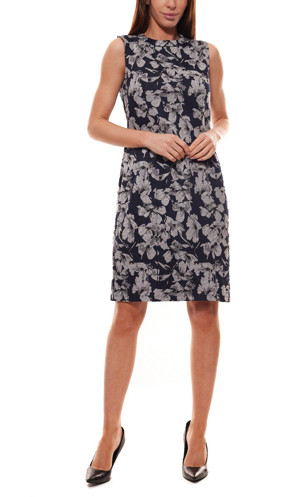 Aniston by BAUR Jerseykleid Aniston SELECTED Sommer-Kleid florales Damen  Mini-Kleid mit metallisierten Fasern Rundhals-Kleid Blau/Silber
