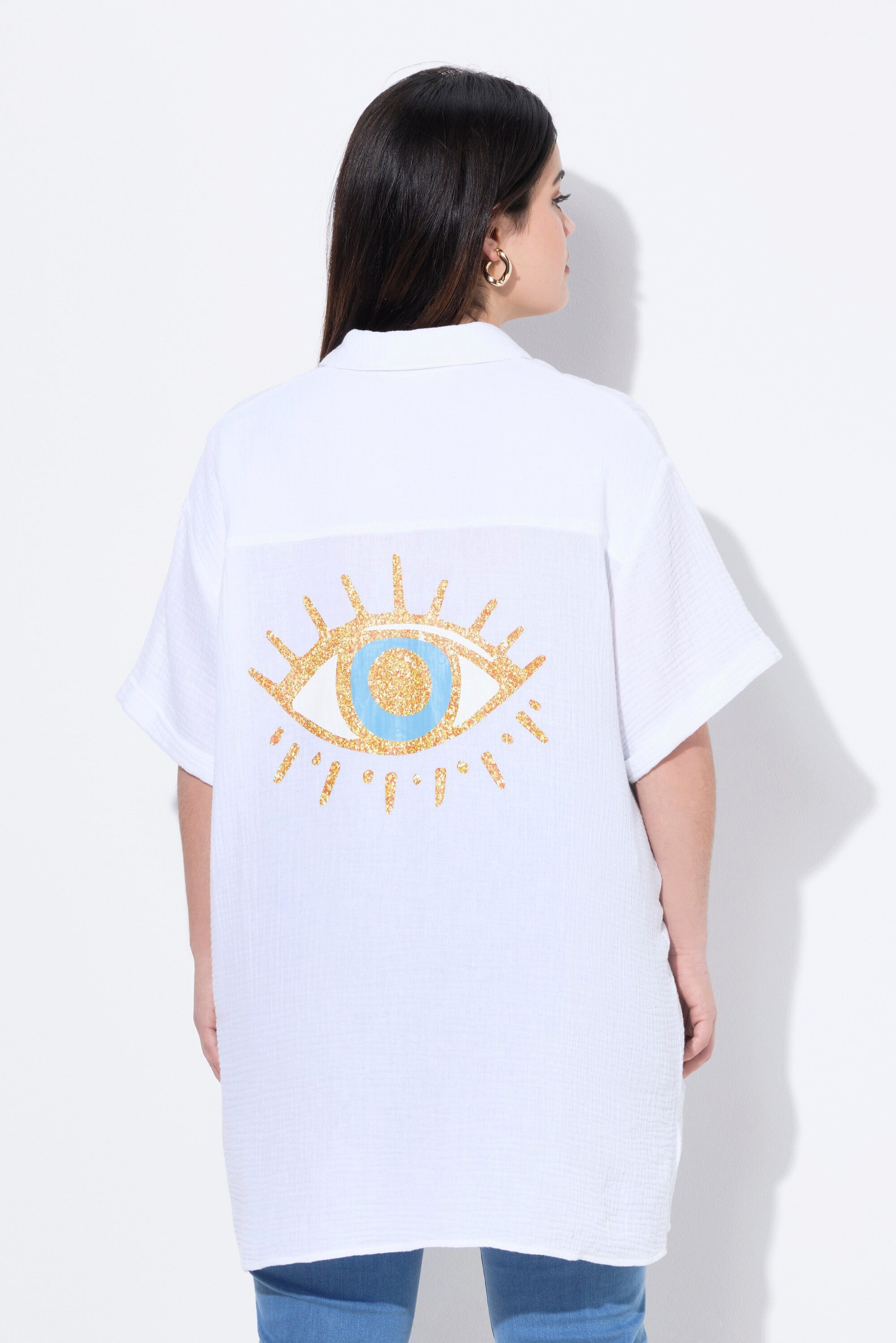 Angel of Style Longbluse Bluse oversized Musselin Auge auf dem Rücken