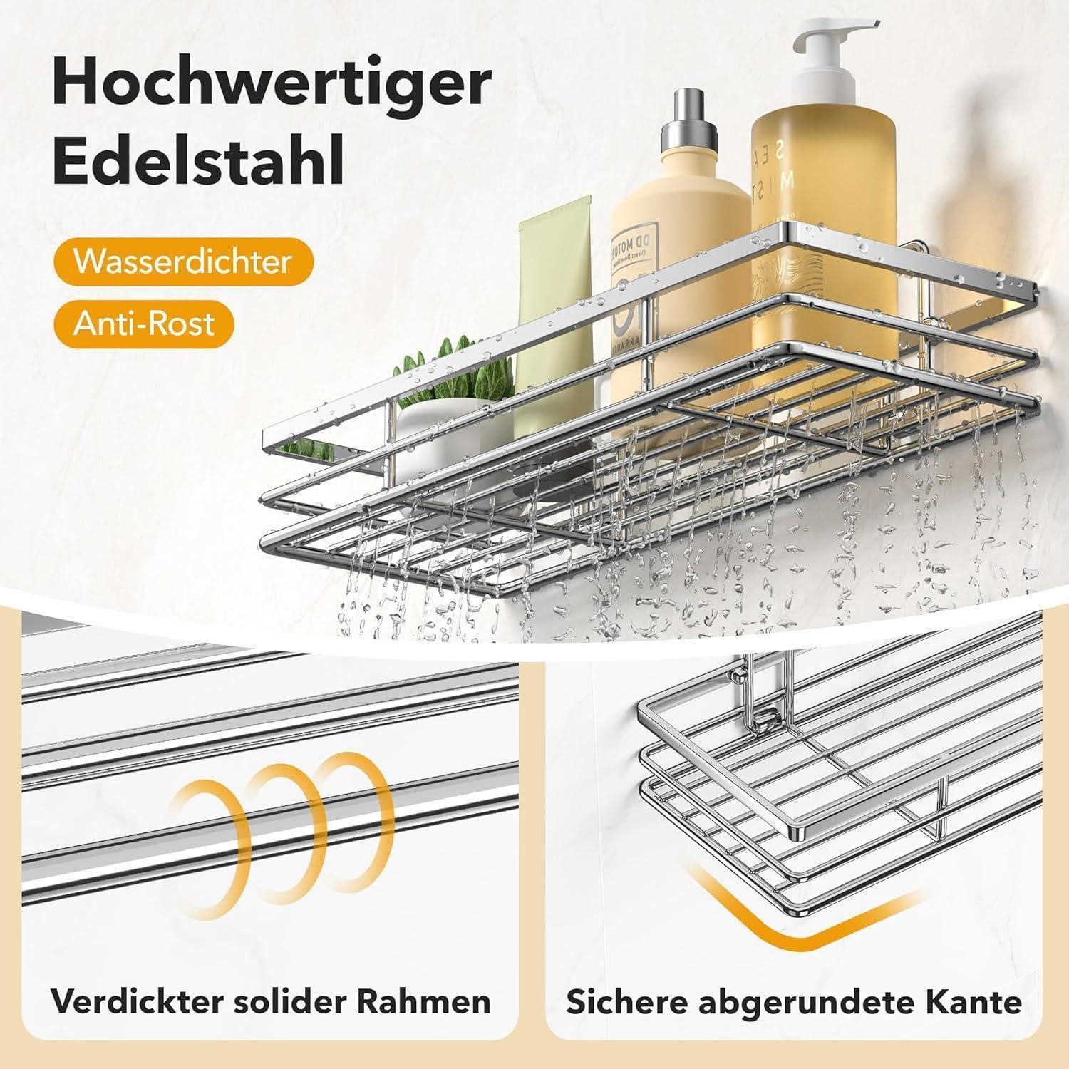 LuxusKollektion Duschablage Duschablage ohne Bohren 2 Duschregal Klebeflächen Silber – Bild 4 von 5