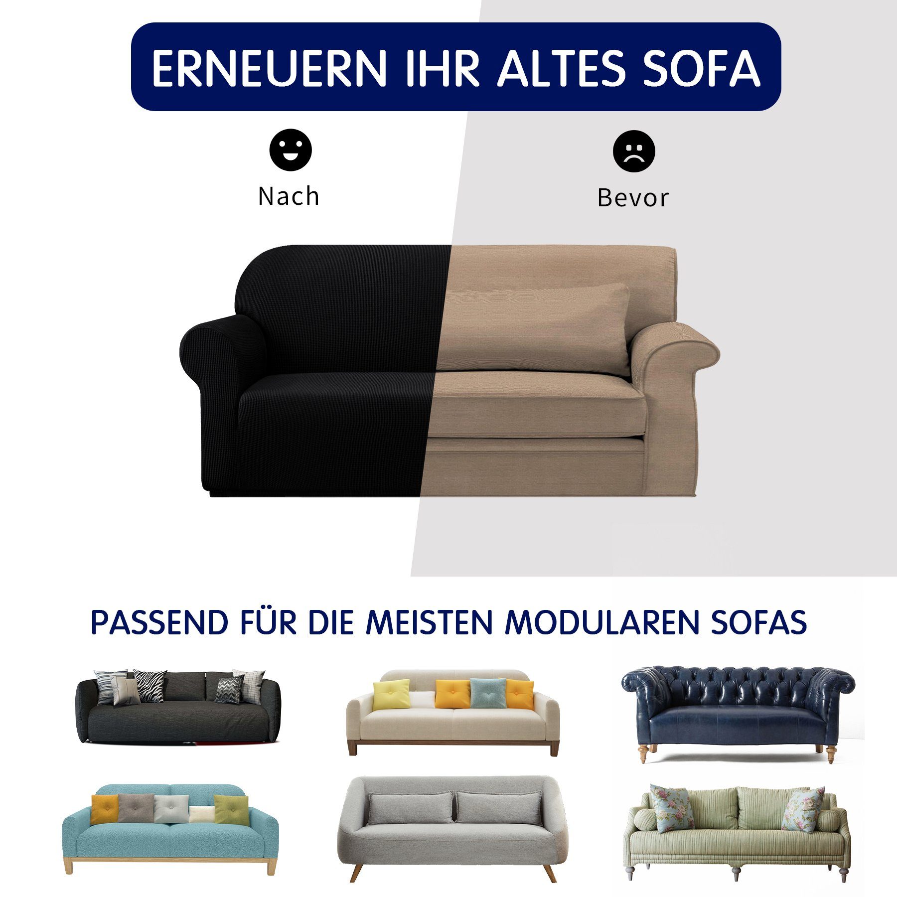 1 Sofahusse Schwarz Dehnbarer SUBRTEX, waschbarer Stoff Sofabezug, Sitzer