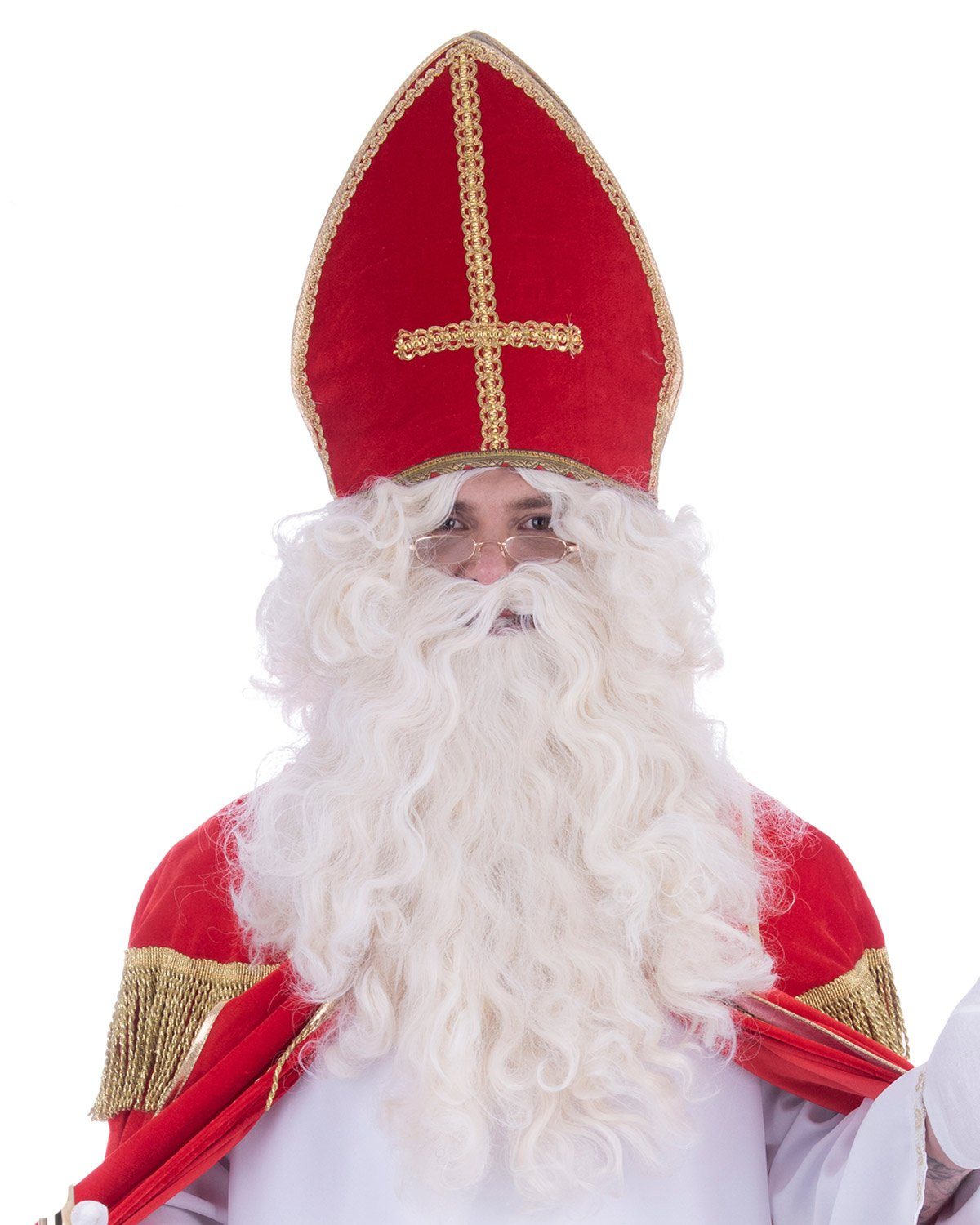 Funny Fashion Kostüm-Perücke Sankt Nikolaus Perücke und Bart, Weiß - Set zum W