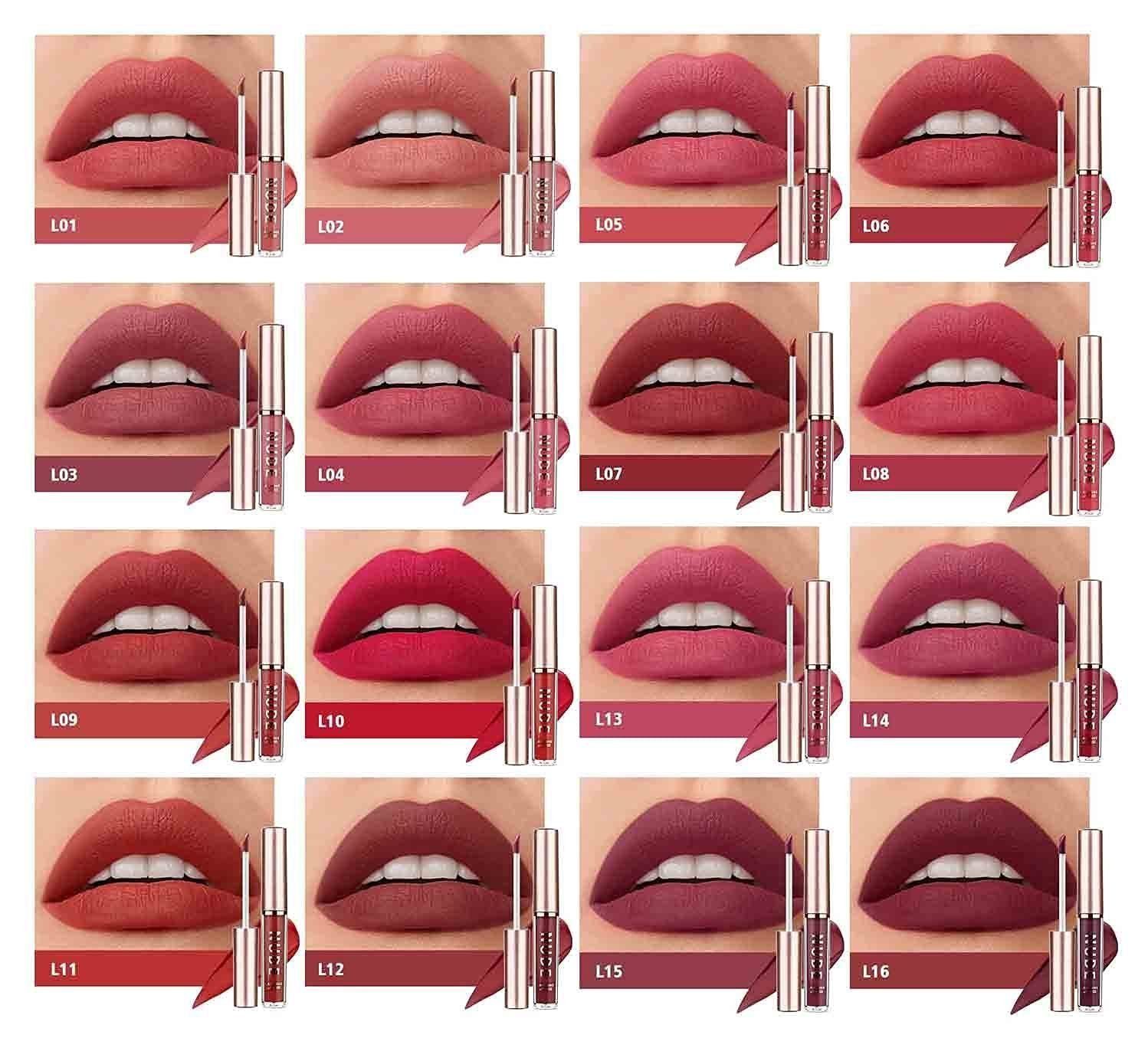 POCHUMIDUU Lippenstift-Set 16 Lippenstift-Set Matte Kit 16-tlg., Pigmentiert Wasserdicht Hoch Lipgloss Flüssig-Lippenstift Samt Langanhaltend Set, Samtig Makeup