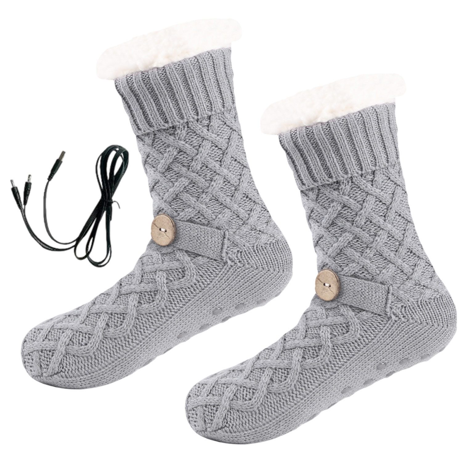 Refttenw Thermosocken Damen Kuschelsocken,USB-beheizte Socken,Anti-Rutsch-Socken,warme
