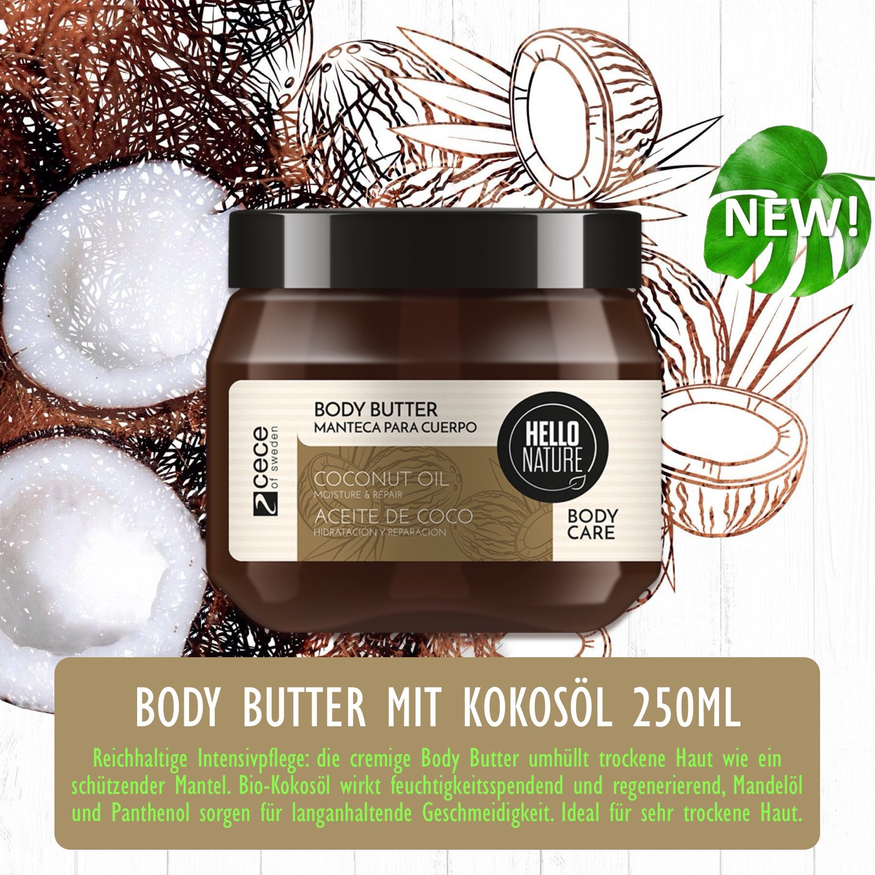 Hello Nature Körperbutter Body Butter Körpercreme Kokosnussöl Kaltgepresst BIO Rein Natürlich, 1-tlg., Körpercreme, Körperbutter, Tagescreme, Hautpflege