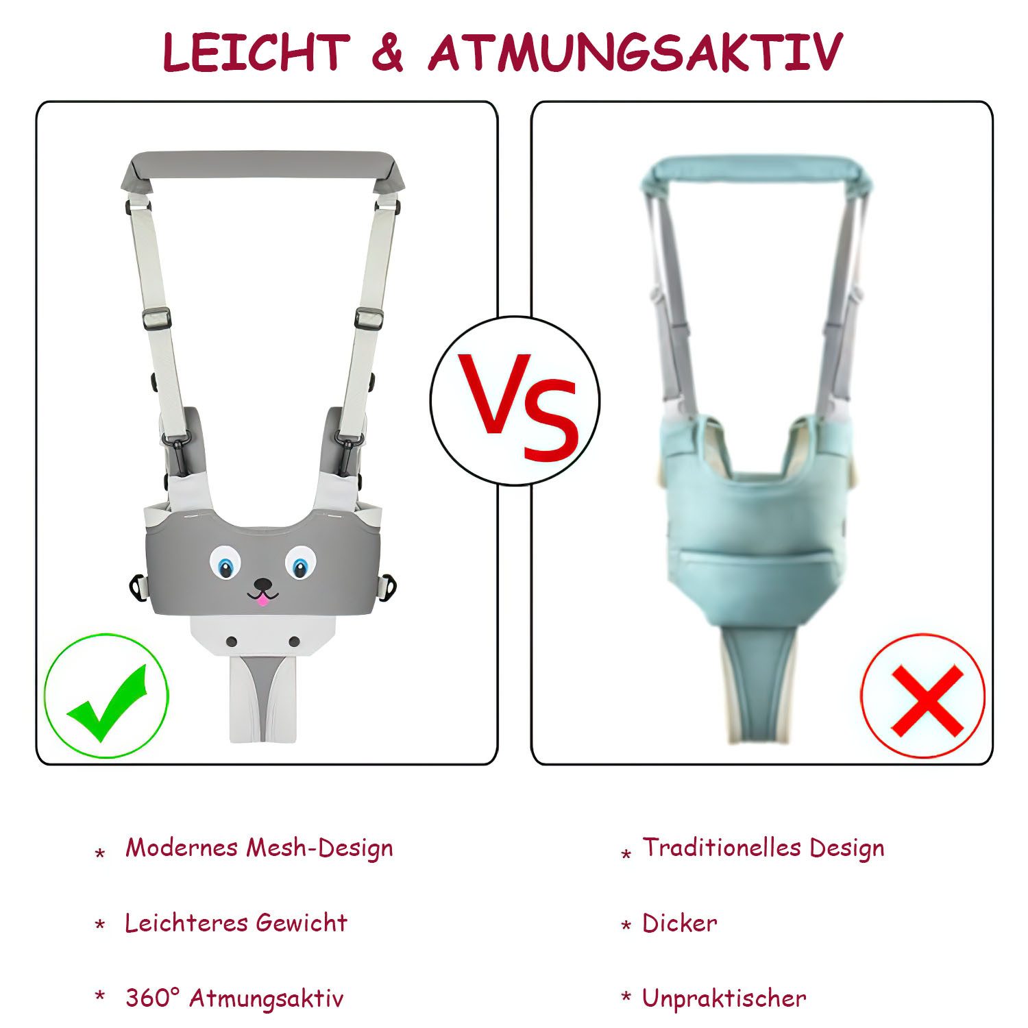 AIMAX Lauflernhilfe Baby Lauflernhilfe Gehhilfe für Baby Lauflernhilfen Einstellbare, (Atmungsaktiv Stehen Gehen Lernen Helfer Walker), mit Sicherheitsverschluss und Magischen Aufklebern