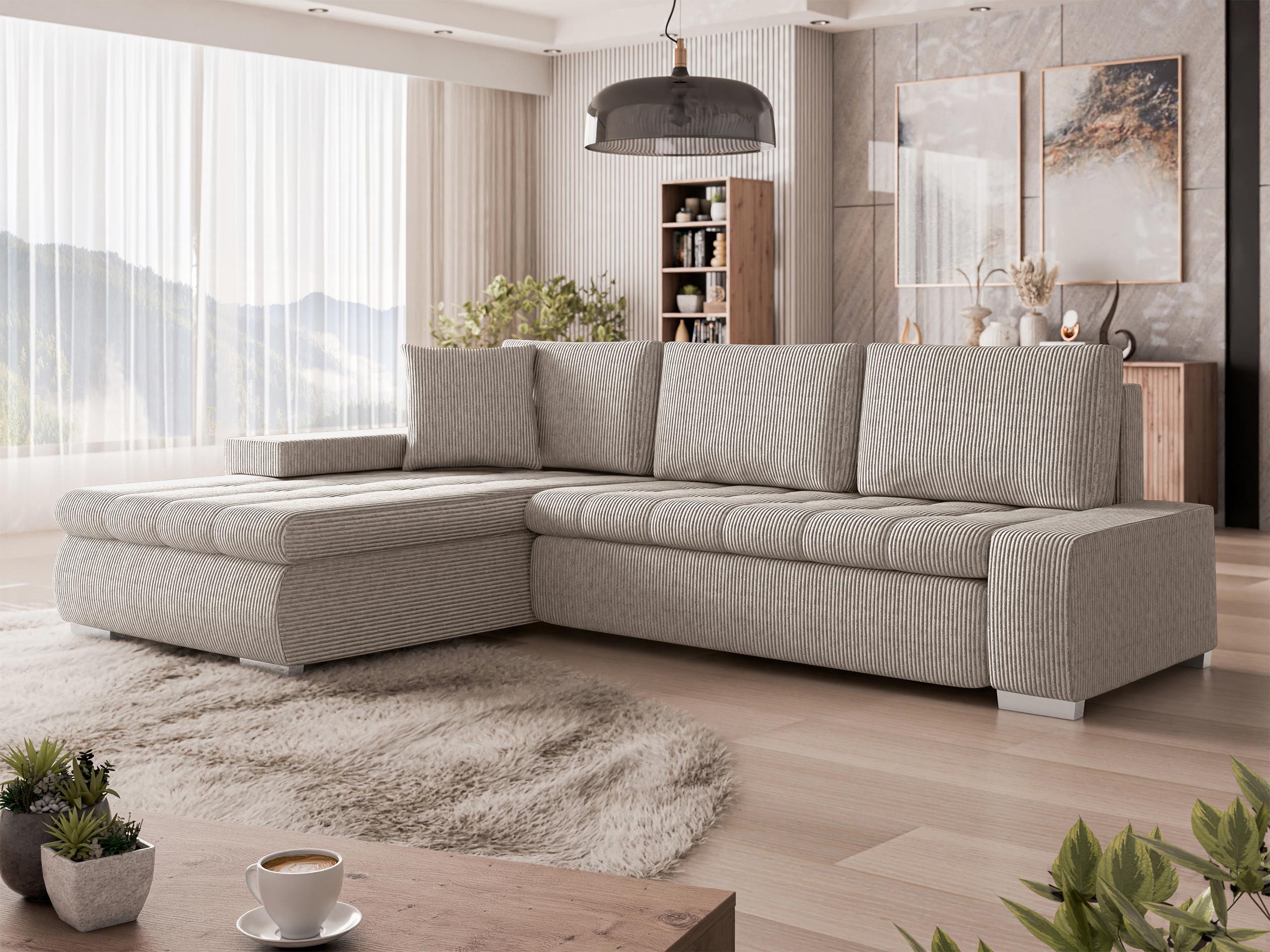 MIRJAN24 Ecksofa Orkan Mini Cord, mit Schlaffunktion und Bettkasten, Universell L-Form