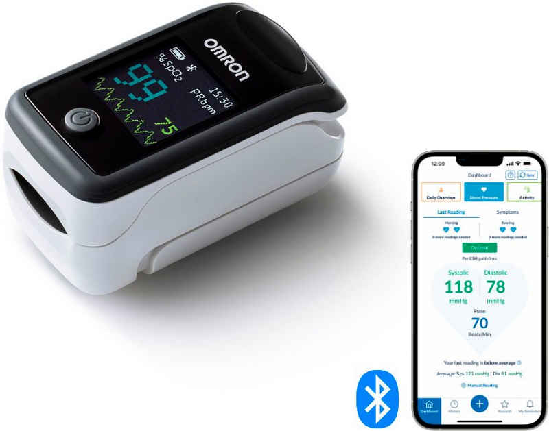 Omron Pulsoximeter P300 Intelli IT Bluetooth-Fingerpulsoximeter, zur Messung der Sauerstoffsättigung (SpO2) mit zugehöriger App