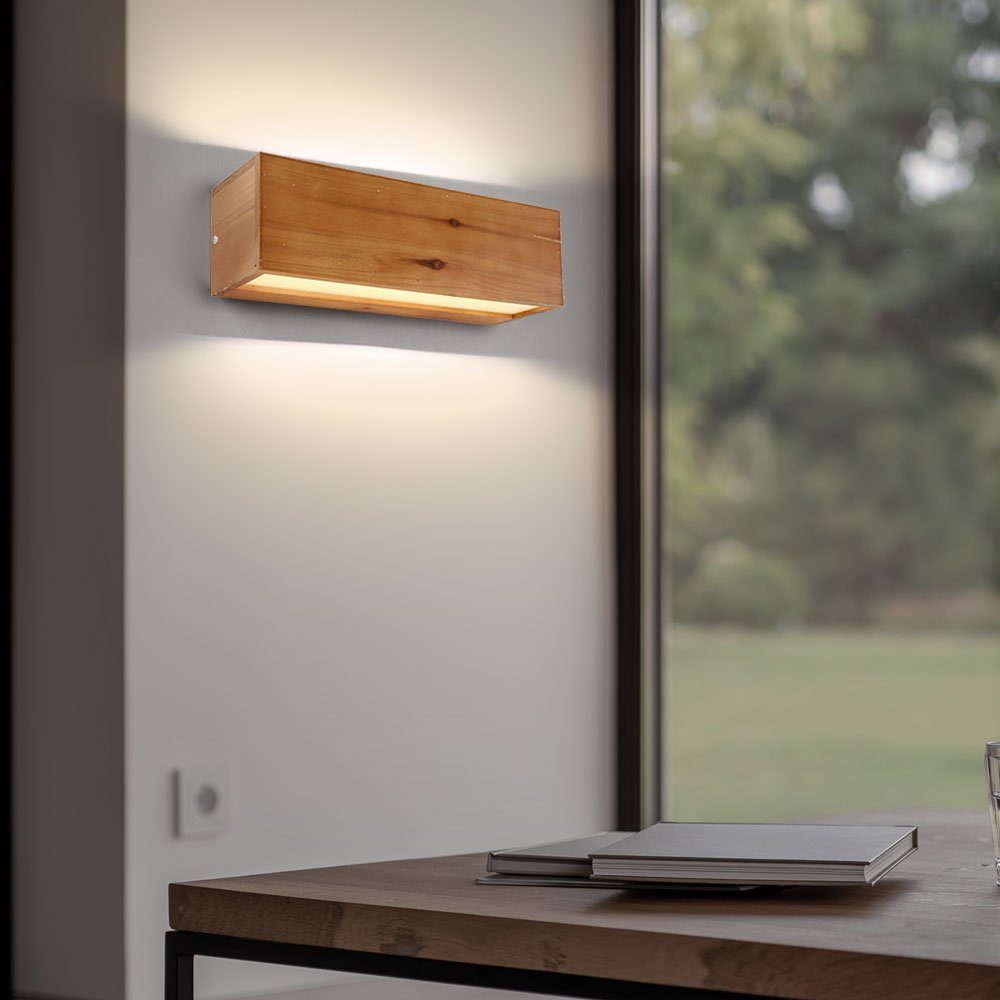 etc-shop LED Wandleuchte, Wandlampe fest Flur Holz LED-Leuchtmittel Wohnzimmer Wandleuchte verbaut, Designleuchte Warmweiß