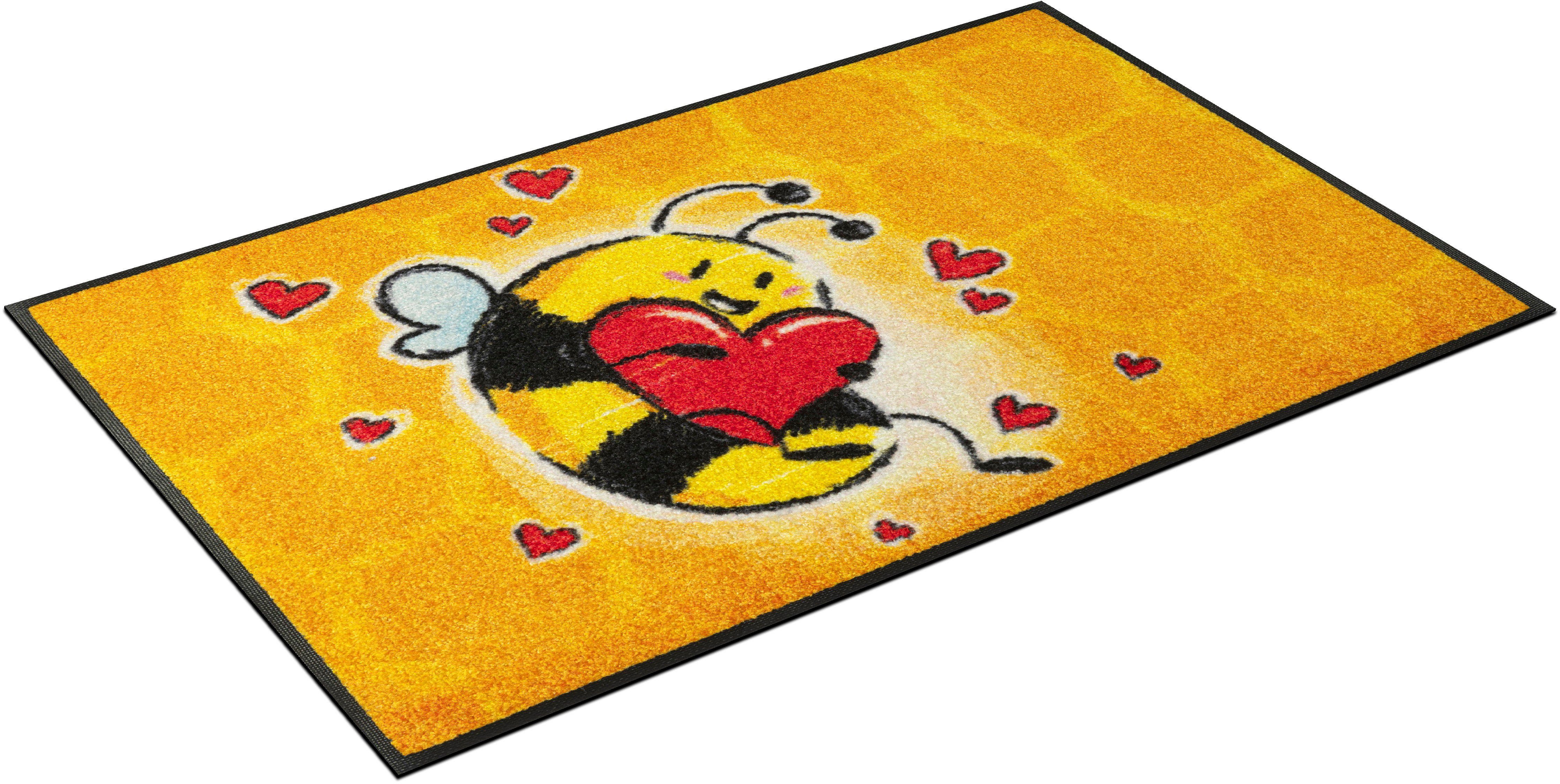 Fußmatte Bee in Love, wash+dry 7 mm, Höhe: Kleen-Tex, Schmutzfangmatte, waschbar rechteckig, by Biene, Motiv rutschhemmend