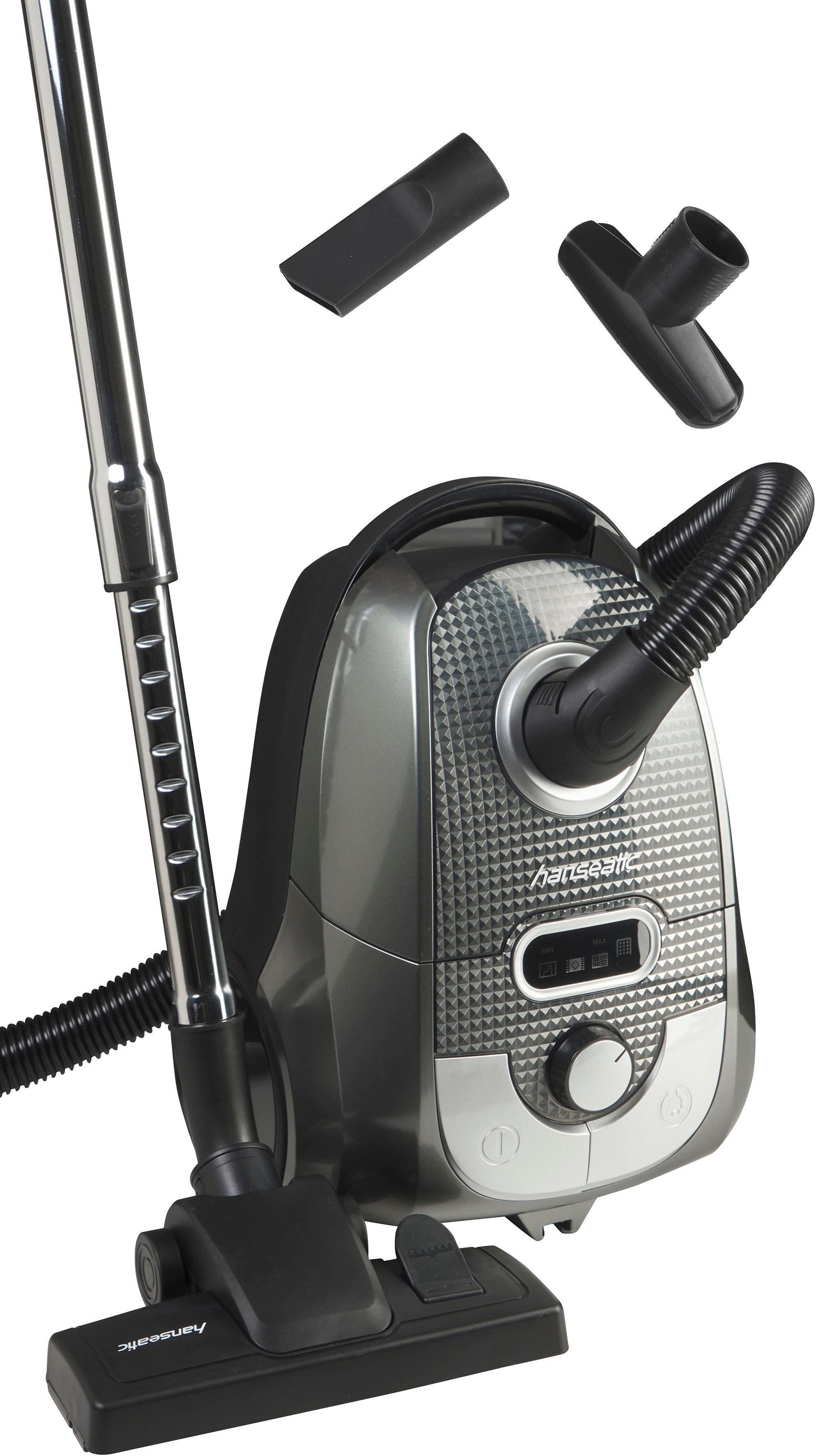 Hanseatic Пилосмоки HBVC85093BSCJ HEPA 12 Filtersystem, Saugkraft manuell einstellbar, 850 W, mit Beutel, 850 W Leistung, 3 Liter Staubbeutel, mit Fugendüse und Möbeldüse