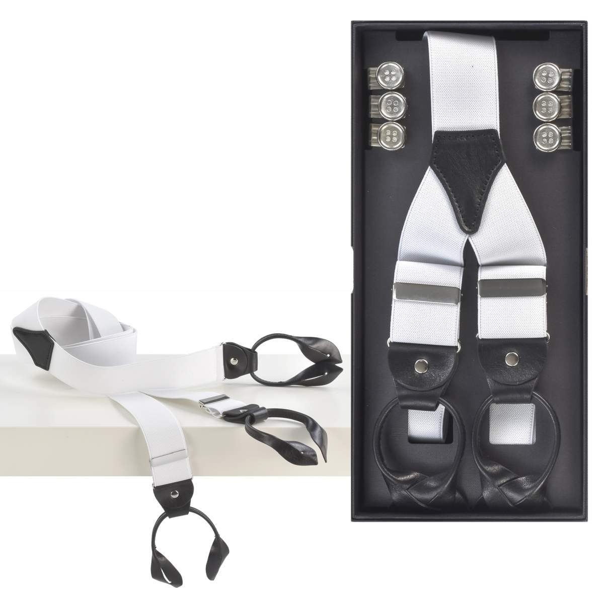 LLOYD Men’s Belts Hosenträger Casuals weiß, Lederparts Hosenclips, schwarze 35mm mit Holländer, Bandbreite