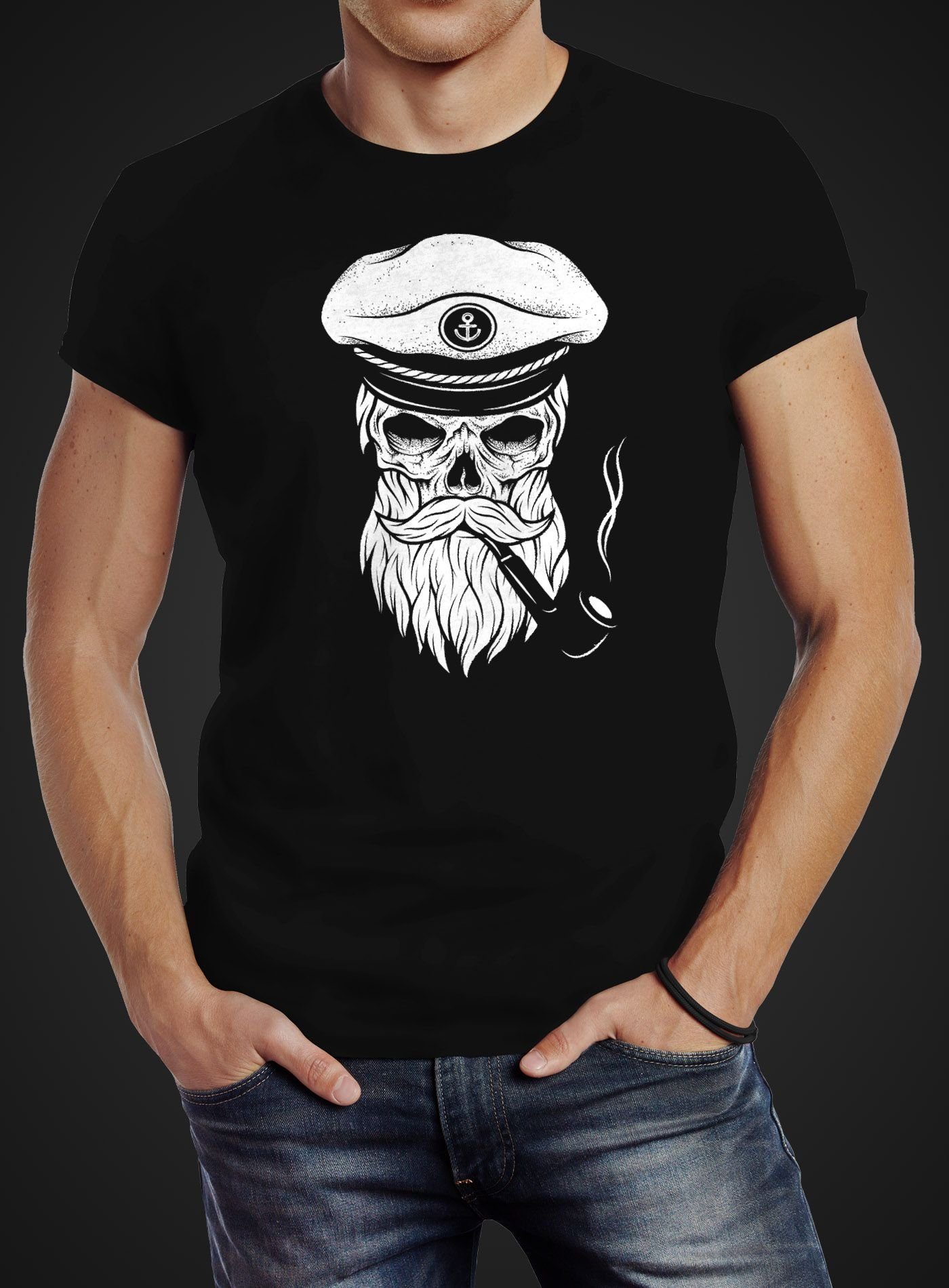 Neverless Print-Shirt Herren T-Shirt Totenkopf Kapitän günstig online kaufen