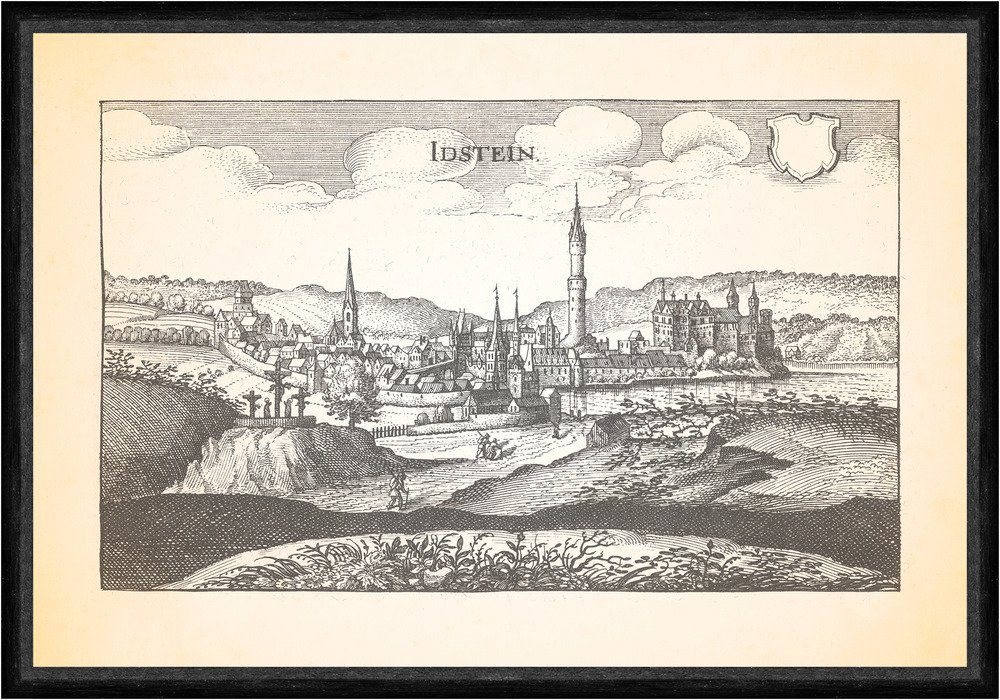 Kunstdruck Idstein Mechtildshausen Residenzschloss Burg und Hexenturm Faks_Merian