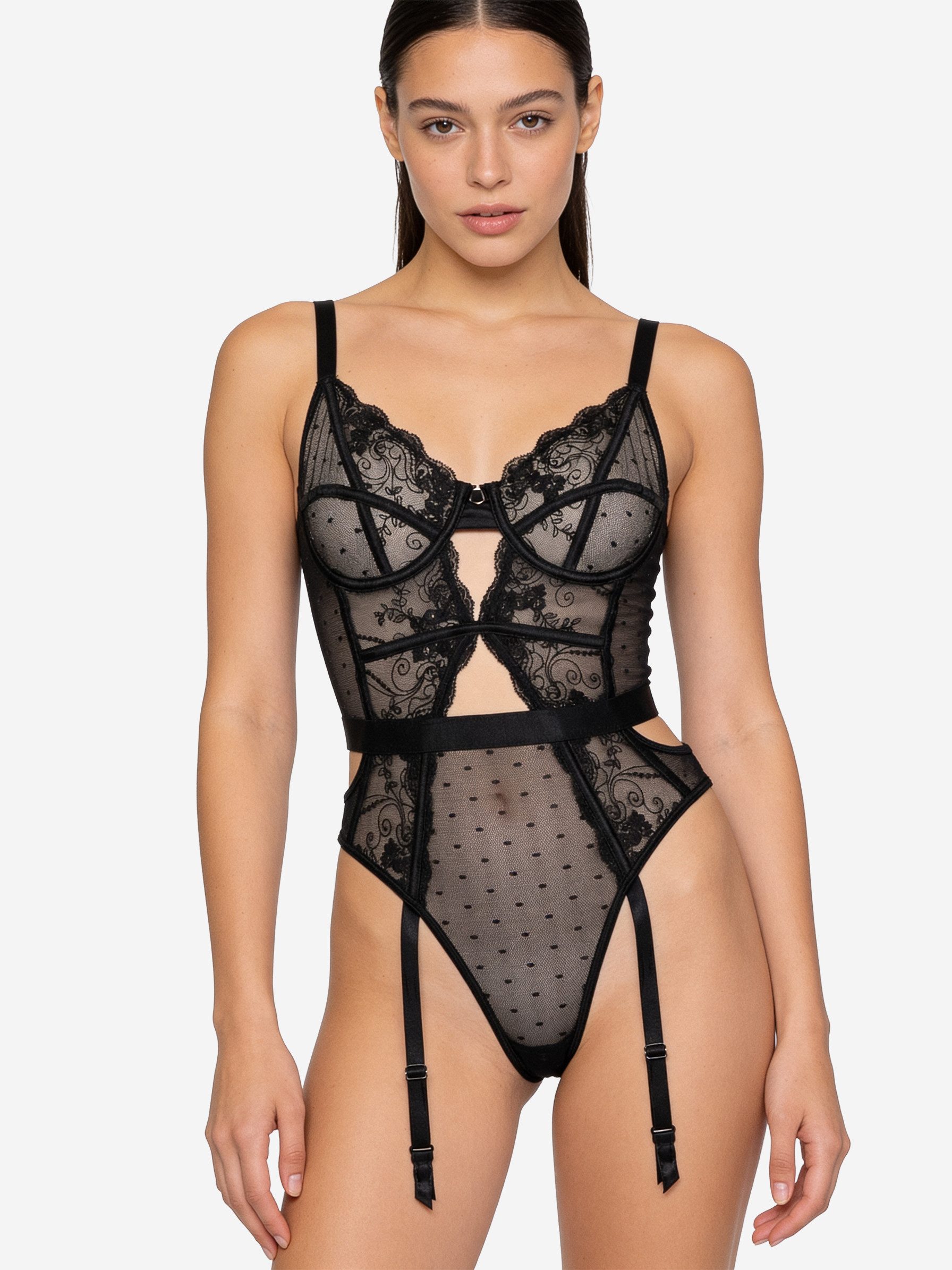 L.BEV Body Dessous-Body aus Spitze mit Bügel-Cups (1-tlg) Rückenfreier Body – Verführerische Lingerie für romantische Nächte