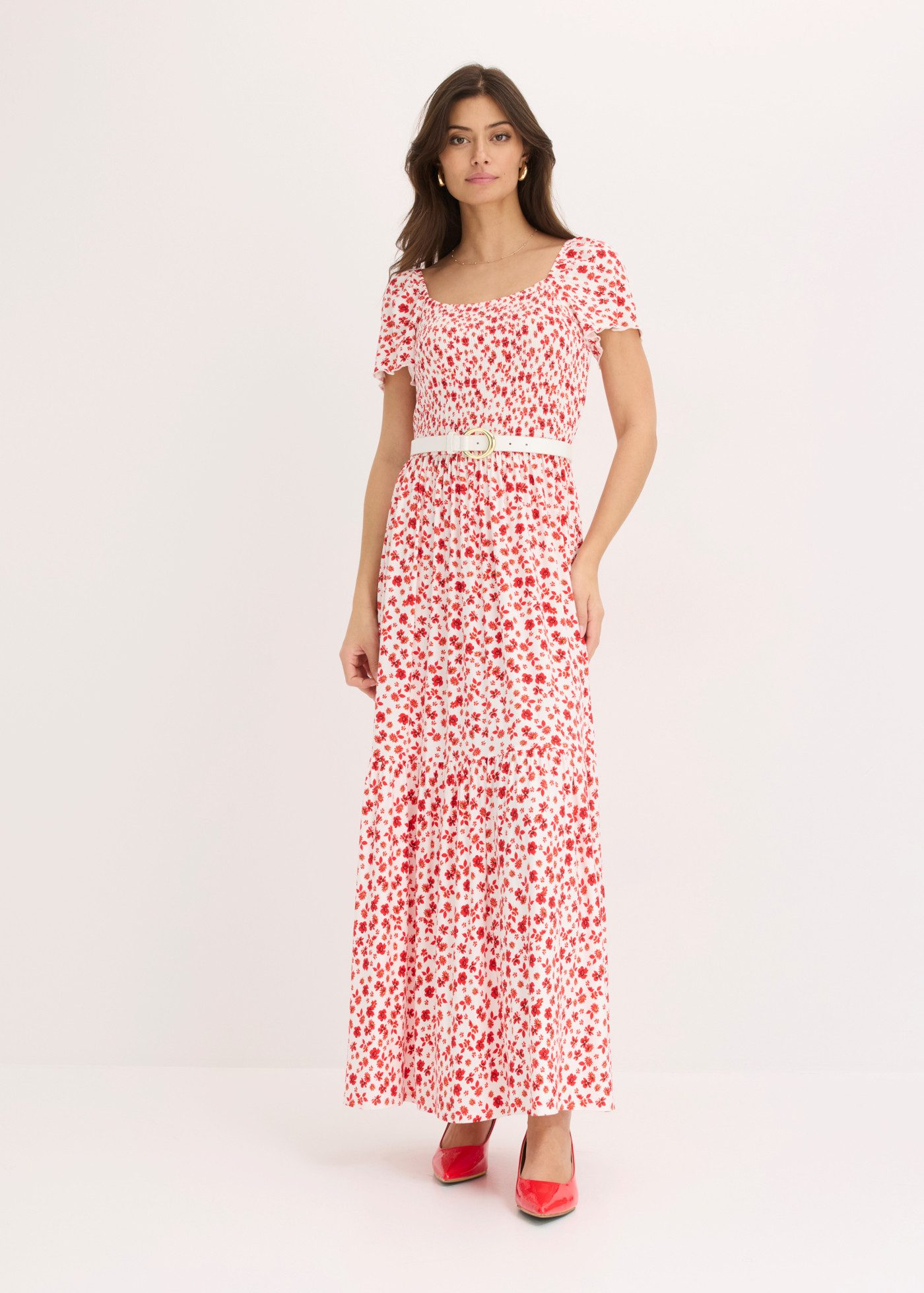 bonprix Maxikleid ausgestellte Passform, eckiger Ausschnitt, Kurzarm-Design