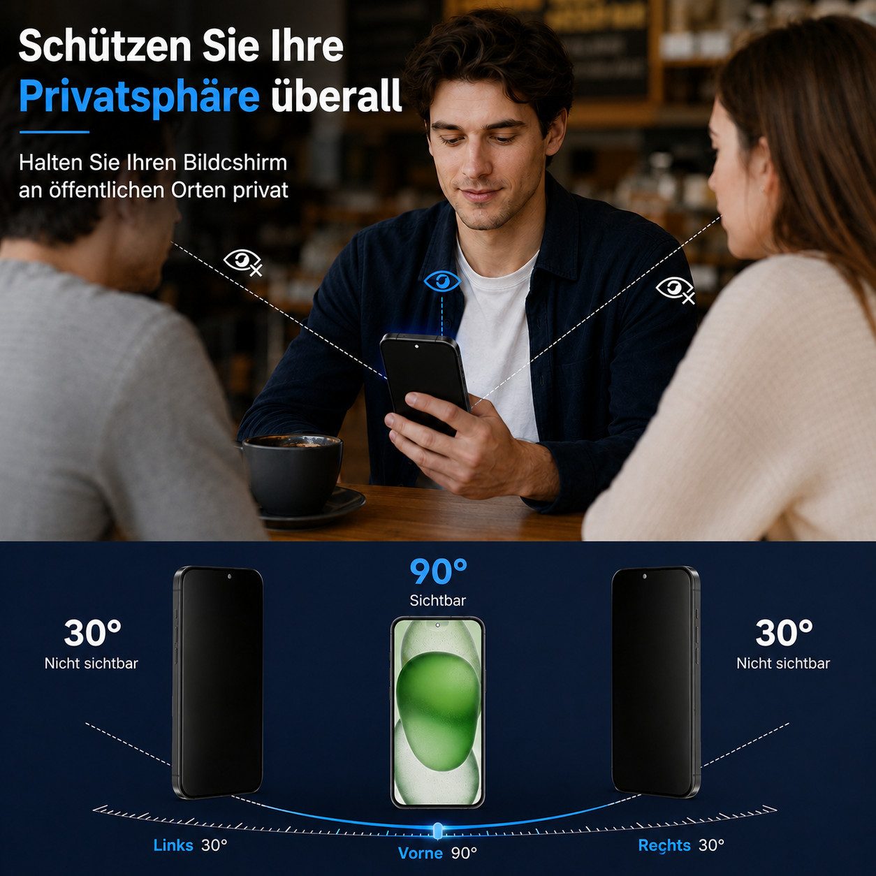 Ventarent Displayschutzglas Privacy Schutzglas für iPhone 13 Serie für Apple iPhone 13 mini, 2er Set, 2 Stück, 9H Hartglas, oleophobe Beschichtung, casefreundlich