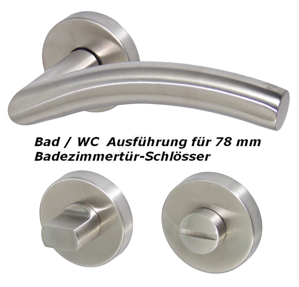 Thumbnail - Drückergarnitur Edelstahl Türbeschlag Kurt R WC Türgriffe Türdrücker, Drücker außen, Rückholfeder zur Schlossentlastung