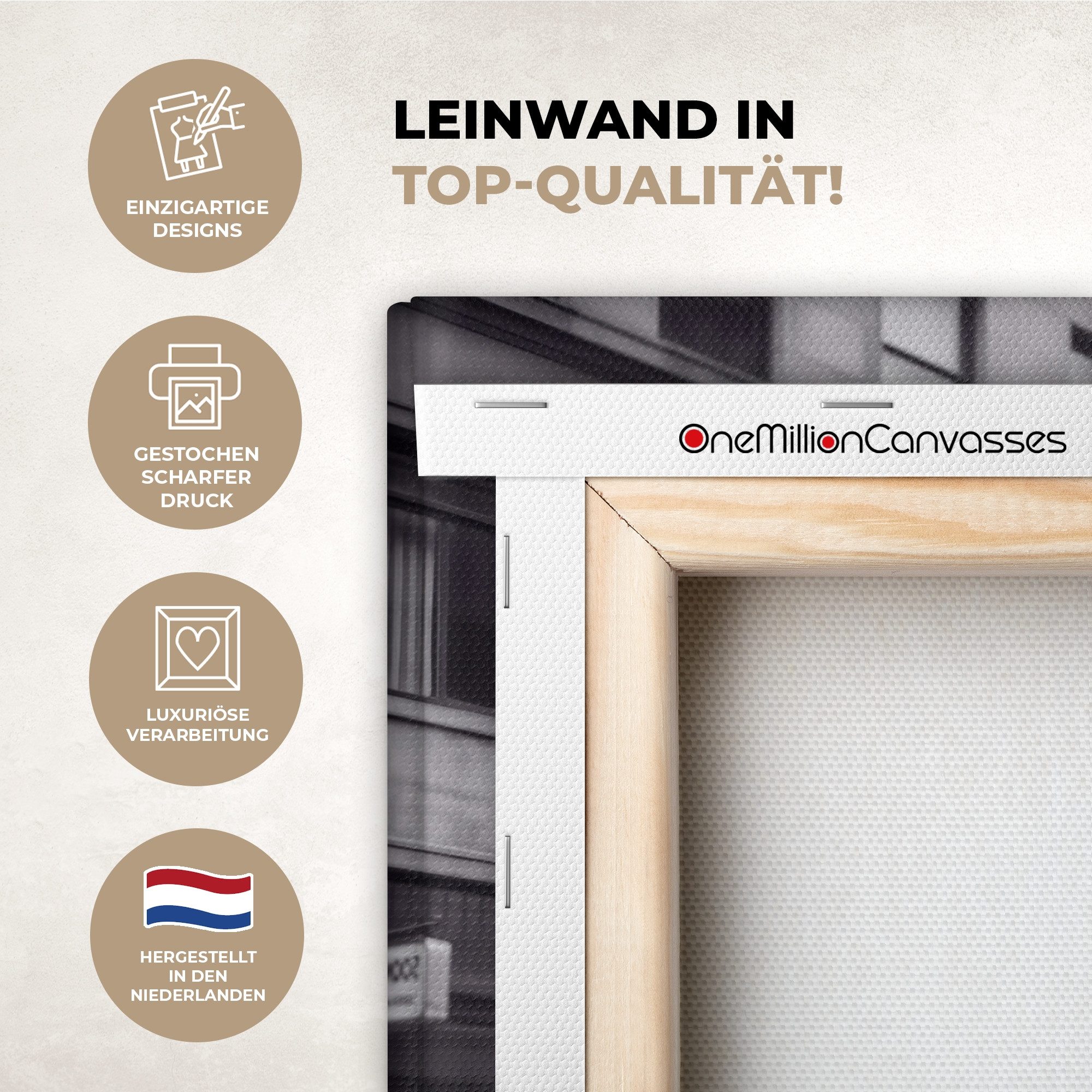 OneMillionCanvasses® Leinwandbild Retro - Frau - Schwarz - Weiß, Fotodruck (1 St), Wandbild, Deko Schlafzimmer Wohnzimmer Flur 20x20 cm