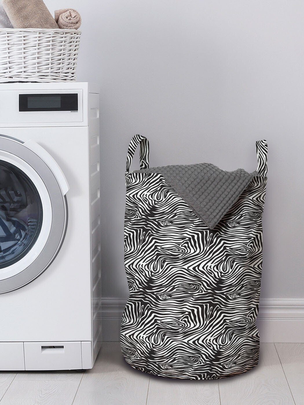 Abakuhaus Wäschesäckchen Wäschekorb für Kordelzugverschluss mit Wildtierhaut-Layout Griffen Zebra-Druck Waschsalons