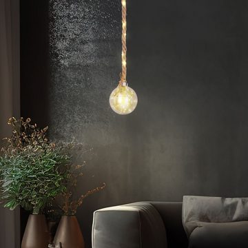 Globo LED Pendelleuchte, LED-Leuchtmittel fest verbaut, Warmweiß, LED Hängeleuchte Pendellampe Wohnzimmerleuchte Glas Hanfseil H 160 cm