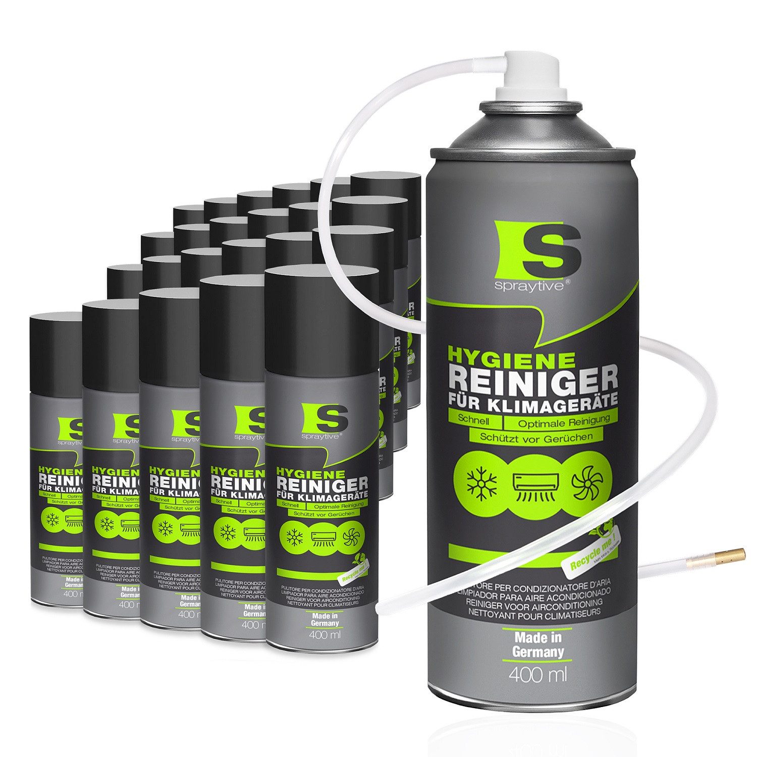 Spraytive 24x 400ml Klimageräte Reiniger - Klimaanlagenreiniger für Auto & Haus Oberflächen-Desinfektionsmittel (Made in Germany)